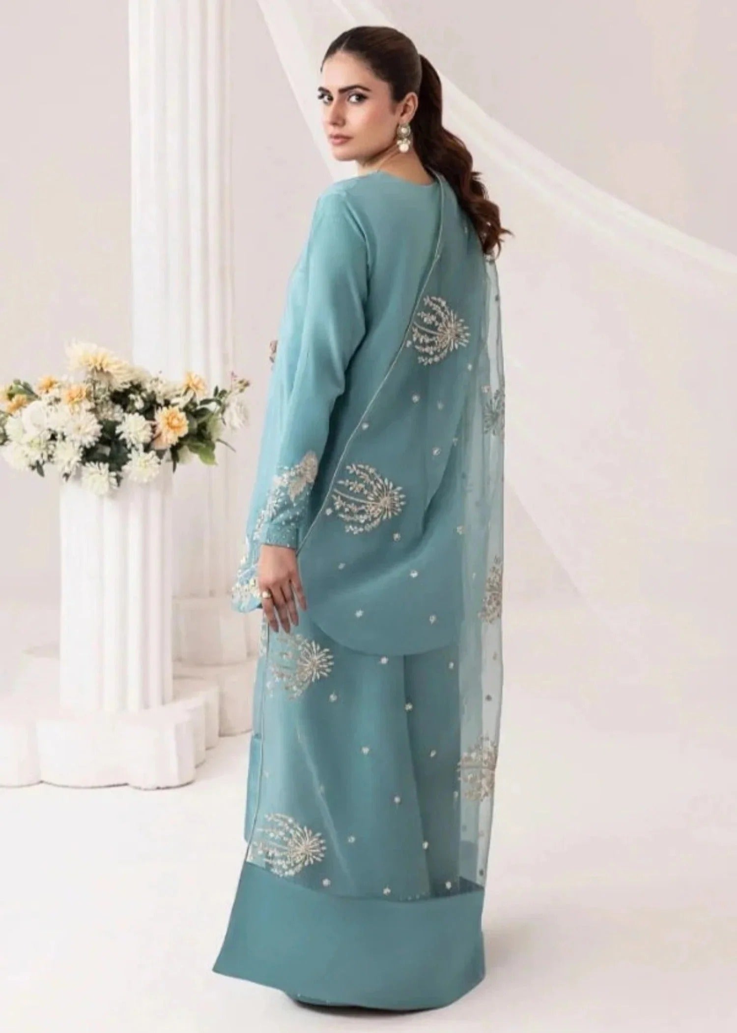 linen Kurta Set in Sky blue