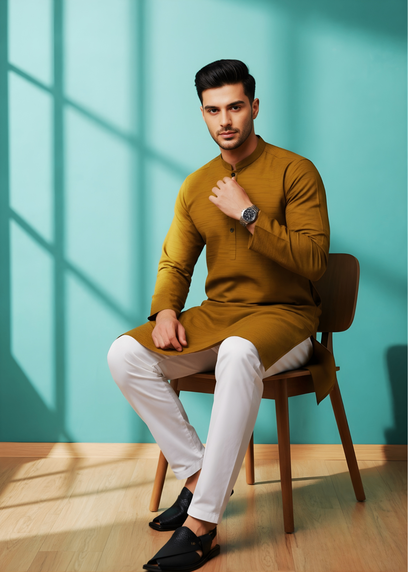 cotton linen Kurta in Olive green