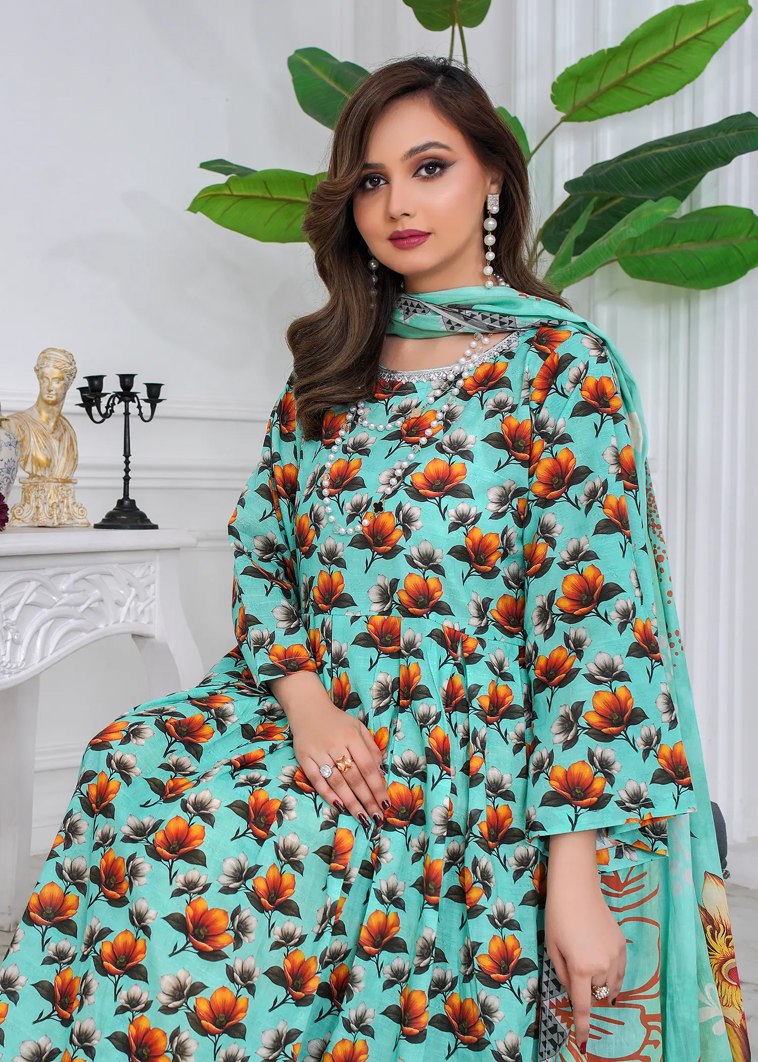 lawn Pishwas in Electric blue