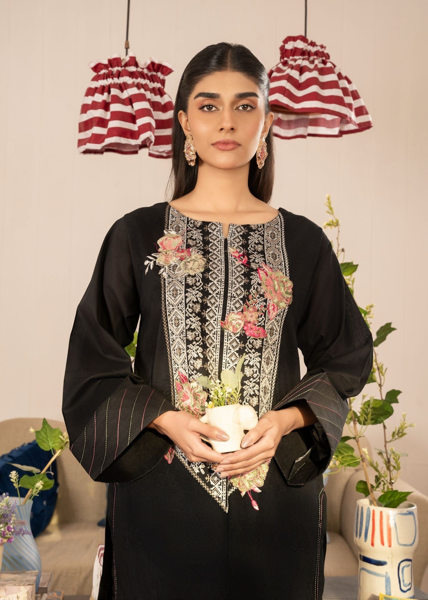 lawn Kurti in Black