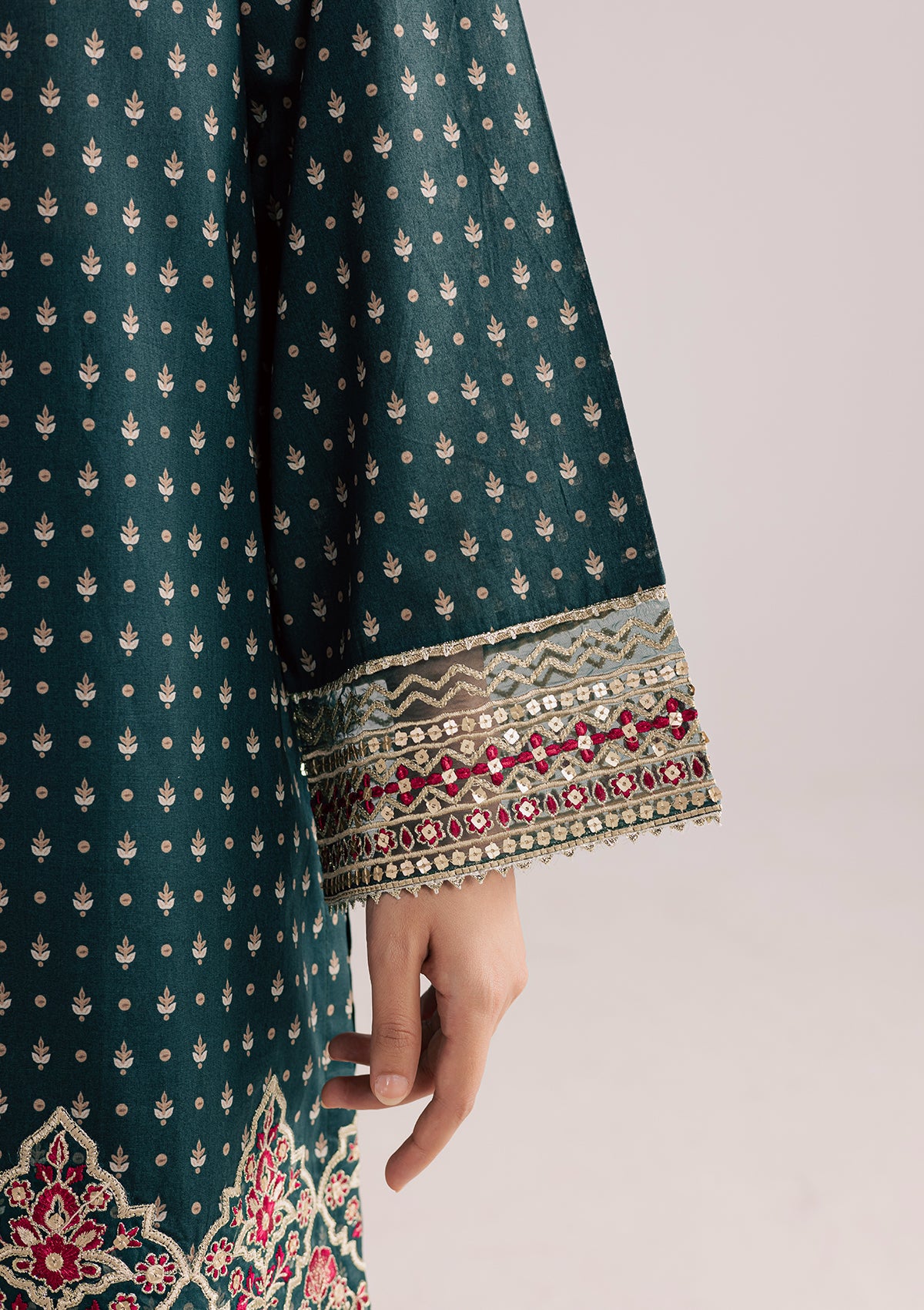 lawn Kurta Set in Forest green