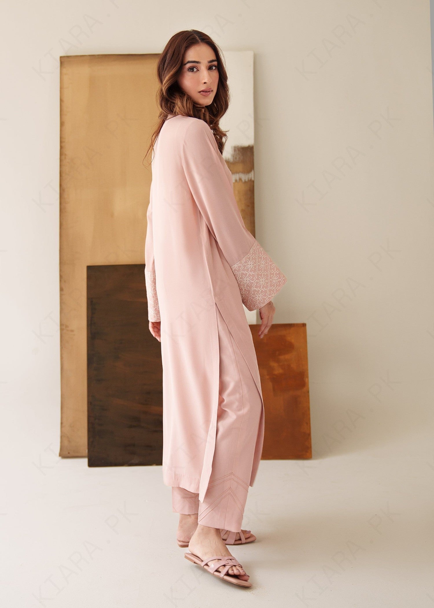 tropical Kurta Set in Baby pink