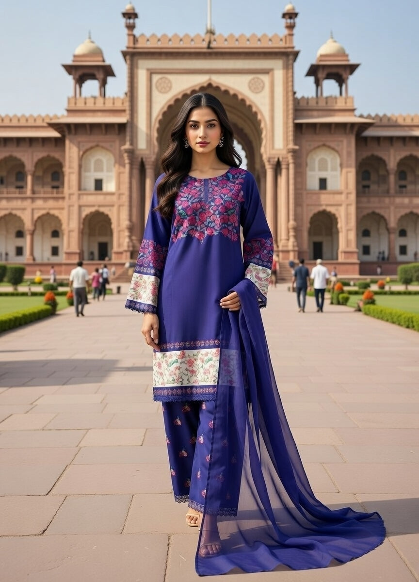poly lawn Kurta Set in Blue
