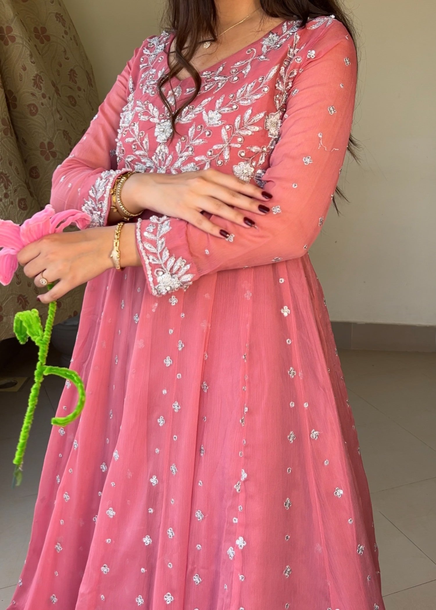 crinkle chiffon Maxi in Bubblegum pink