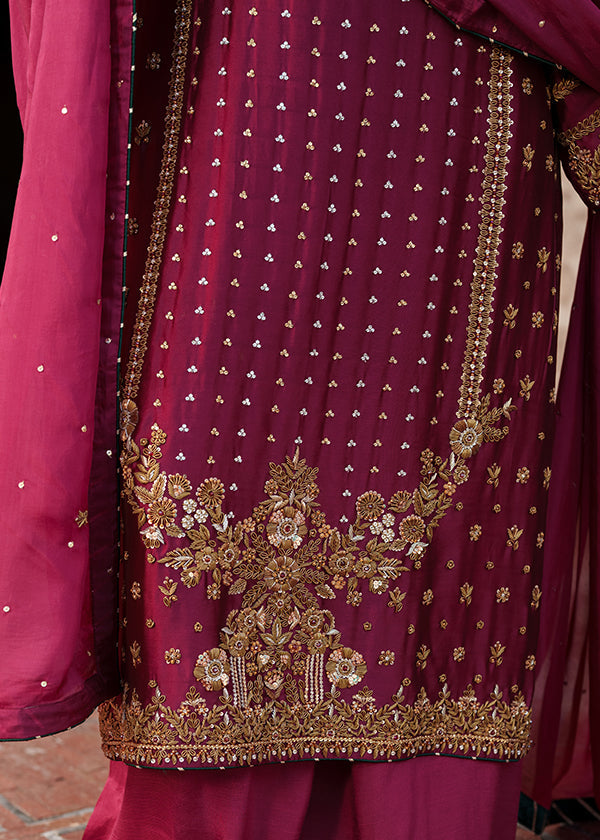 pk charmuse silk Kurta Set in Deep carmine