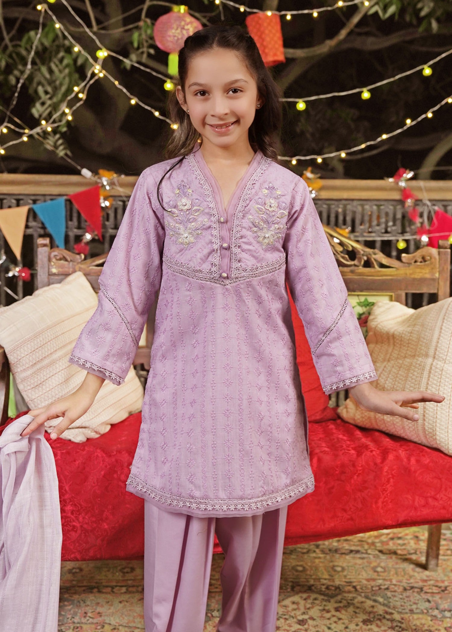 chikankari cotton Kurta Set in Lavender grey