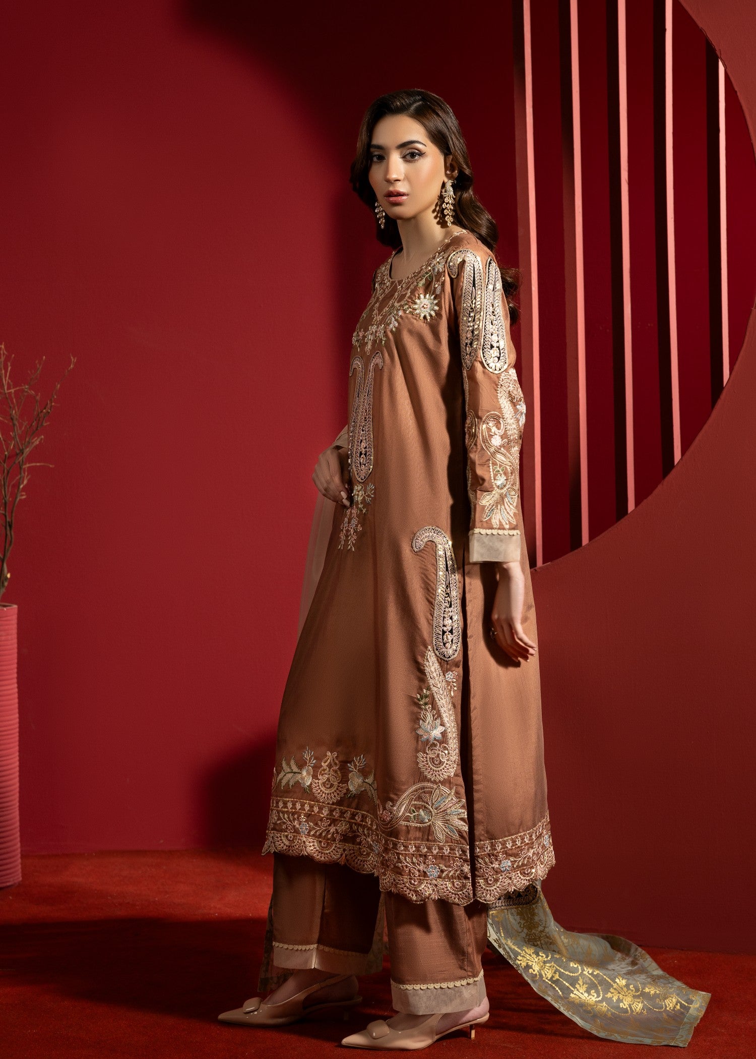 raw silk Kurta Set in Coffee brown