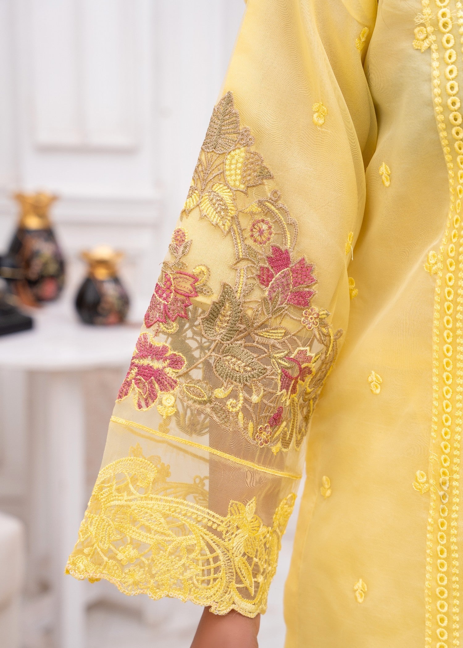organza Kurta Set in Lemon