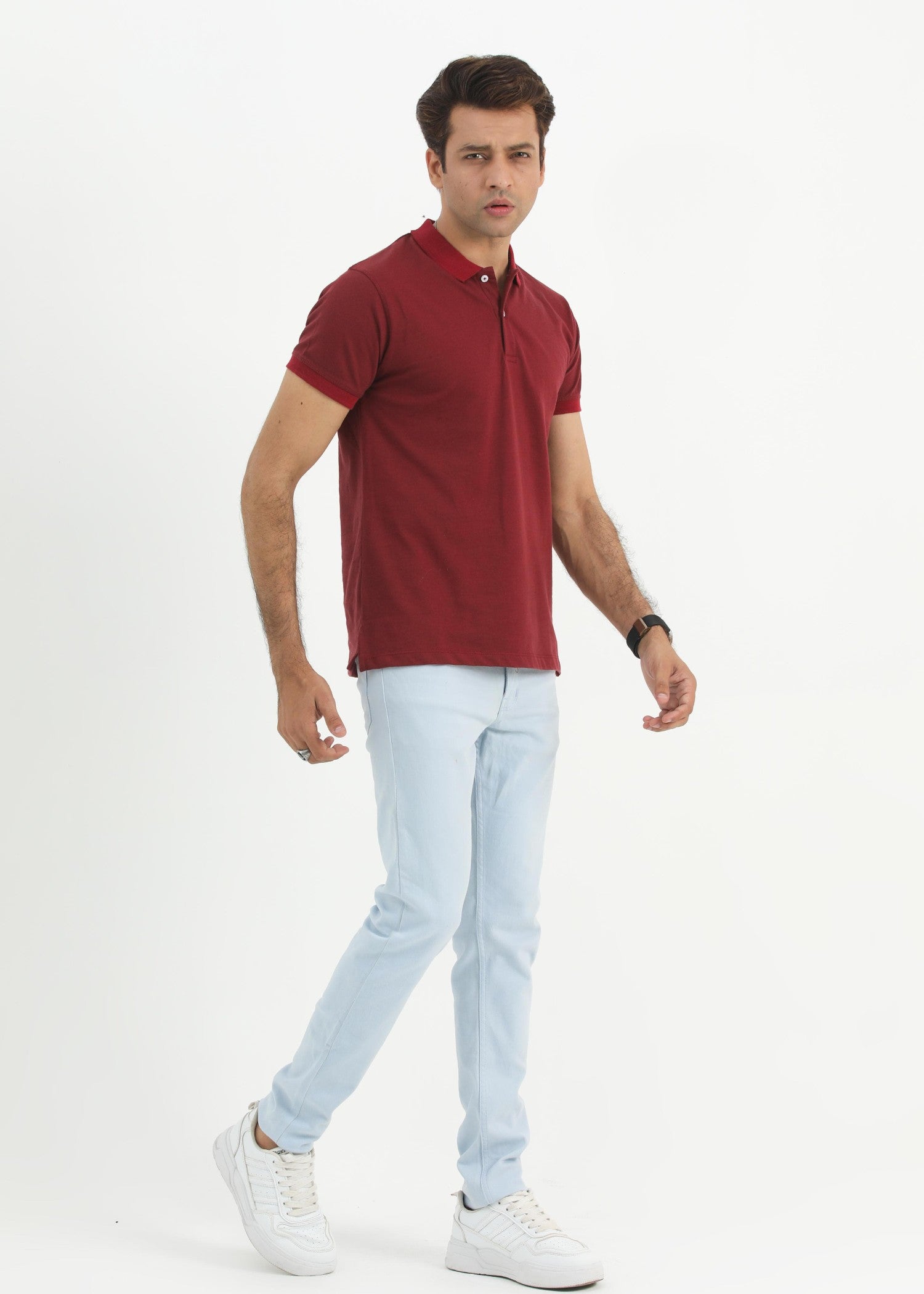 single jersey knit Polo Shirt in Blood red