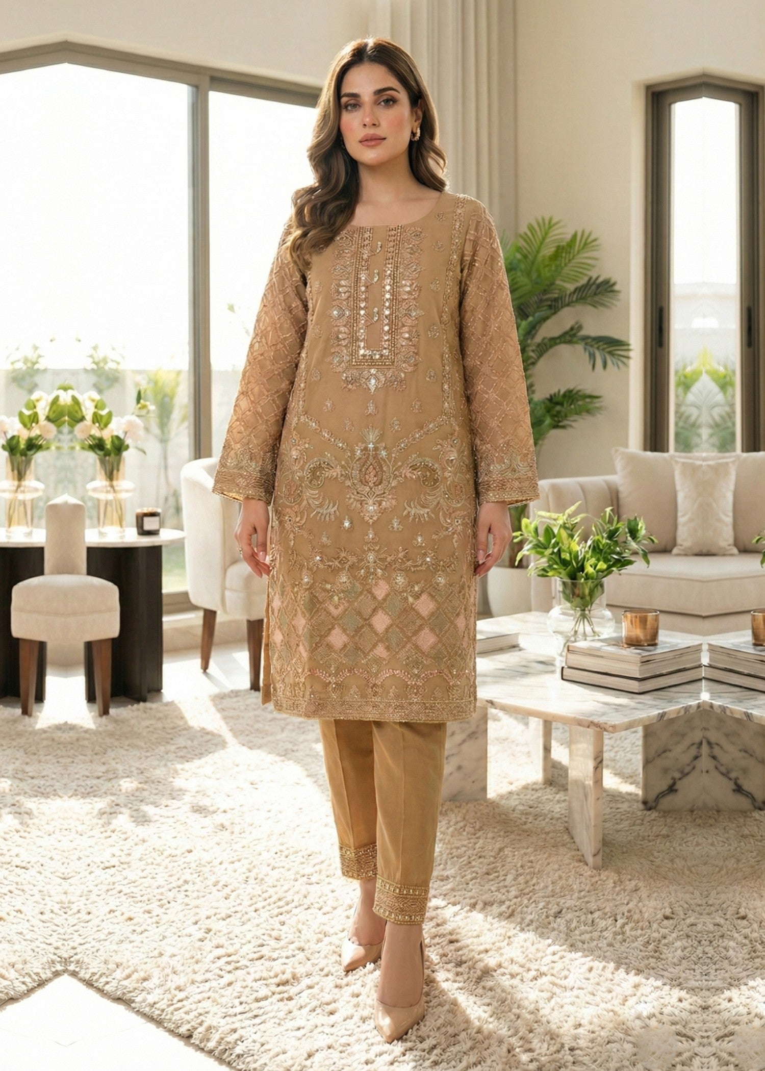 organza Kurta Set in Mari gold