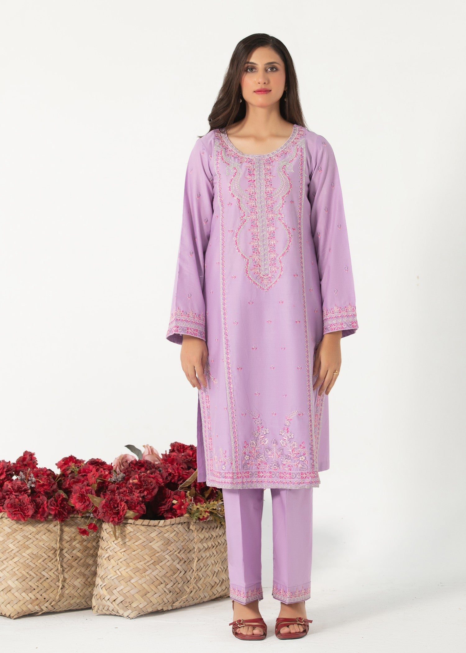 cotton Kurta Set in Bright lavender