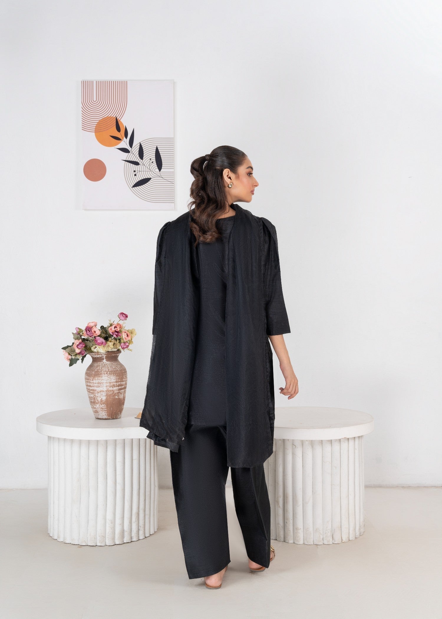indian raw silk Kurta Set in Black