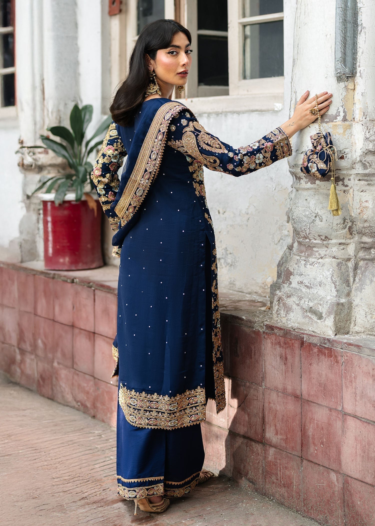 chiffon Kurta Set in Royal blue