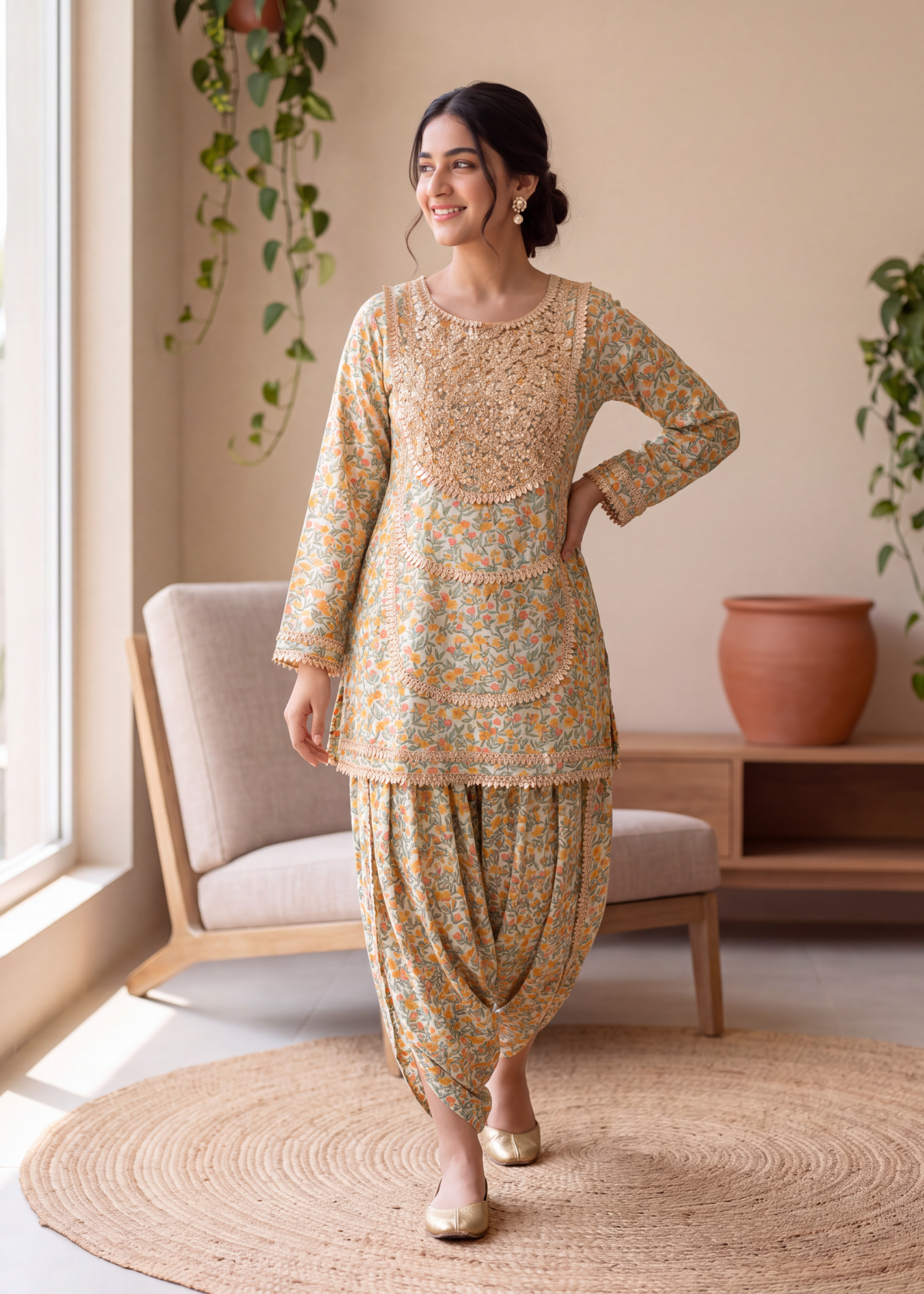 lawn Co Ord Sets in Tan brown, chili orange