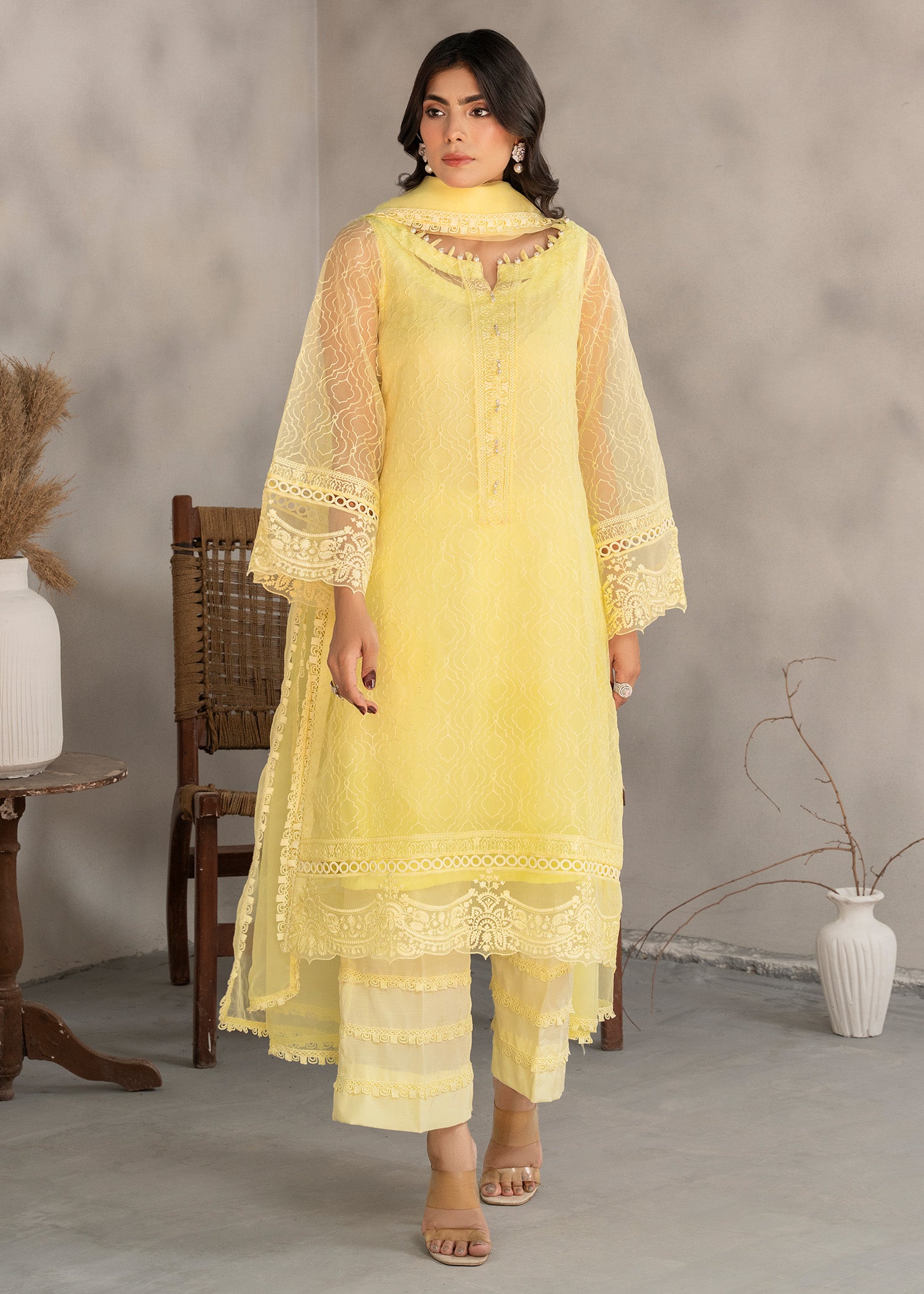 organza Kurta Set in Yellow