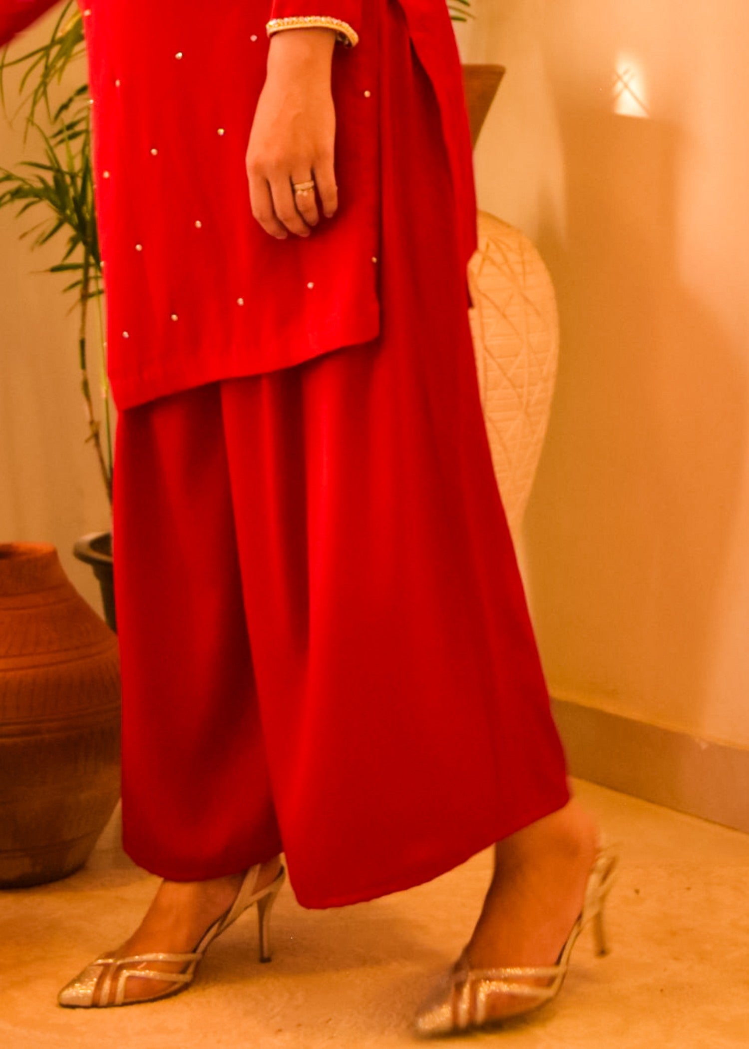 silk Kurta Set in Venetian red