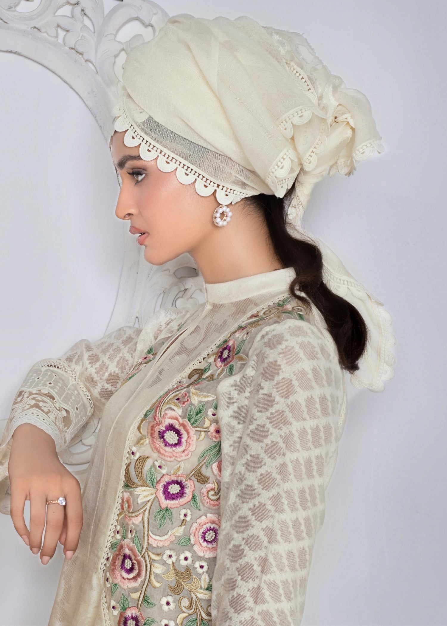 khaddi net Kurti in Ivory