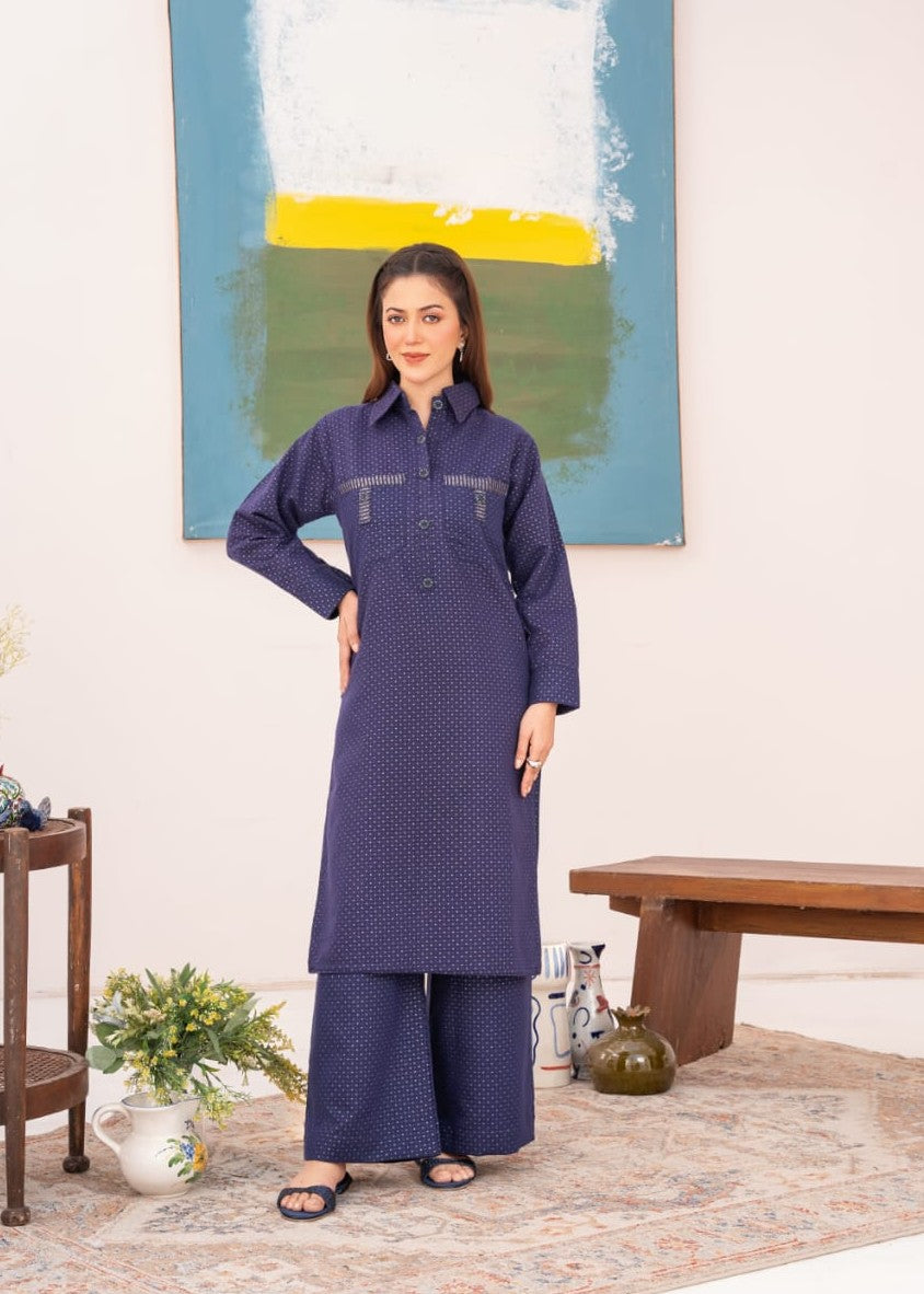 khaddi net Co Ord Sets in Navy blue
