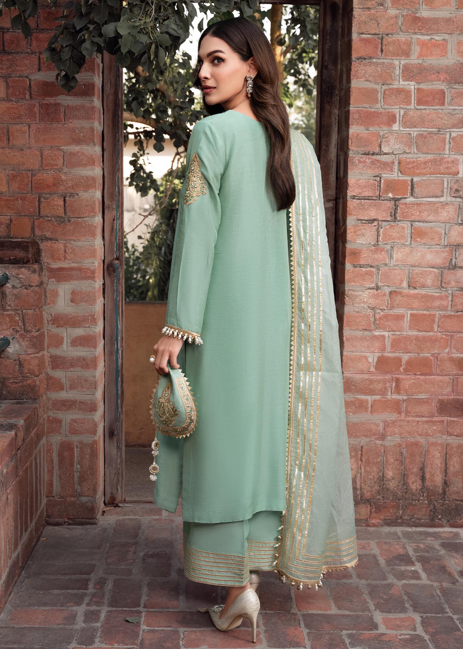 khaddi silk Kurta Set in Mint green