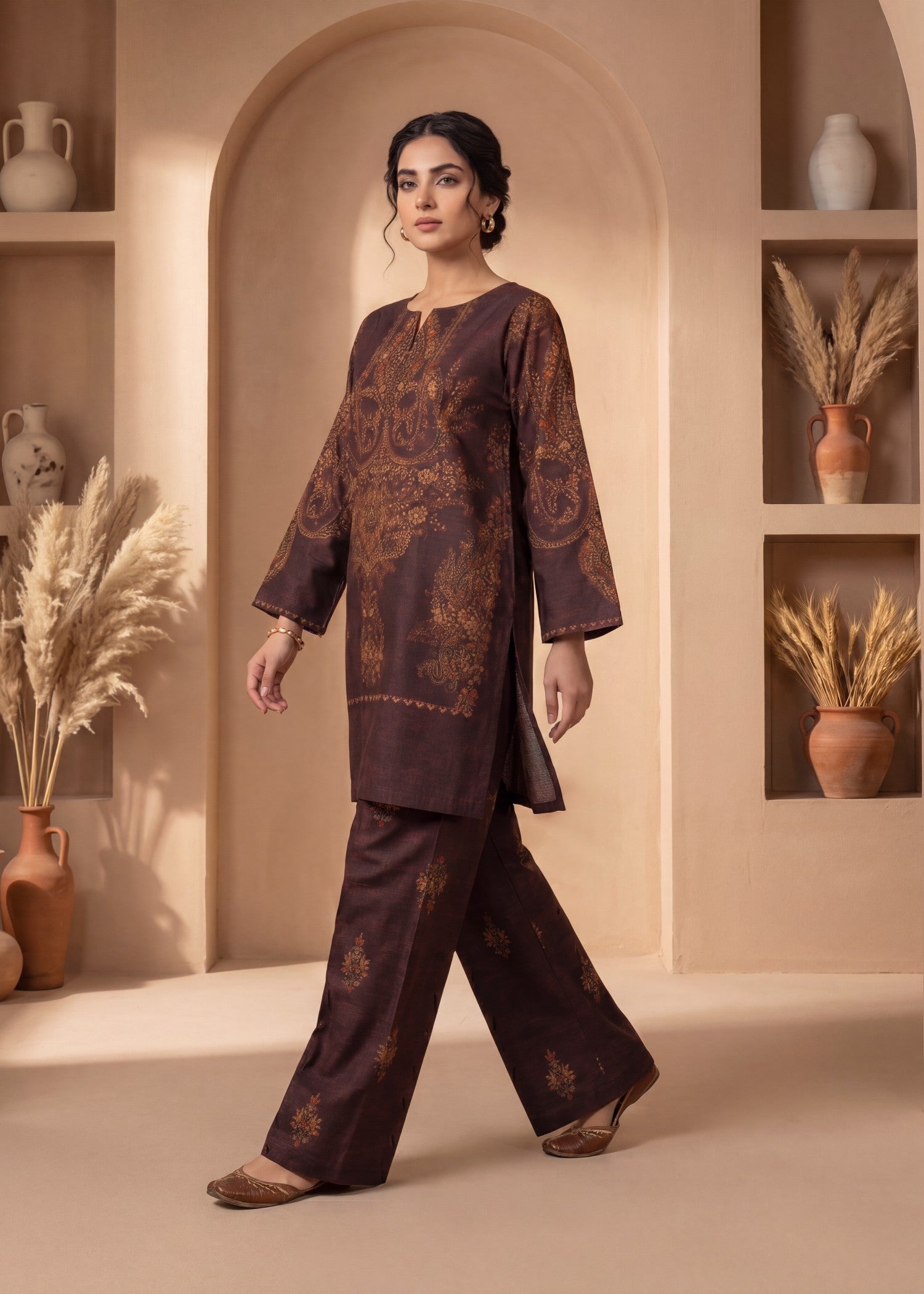 cotton viscose Kurta Set in Brown