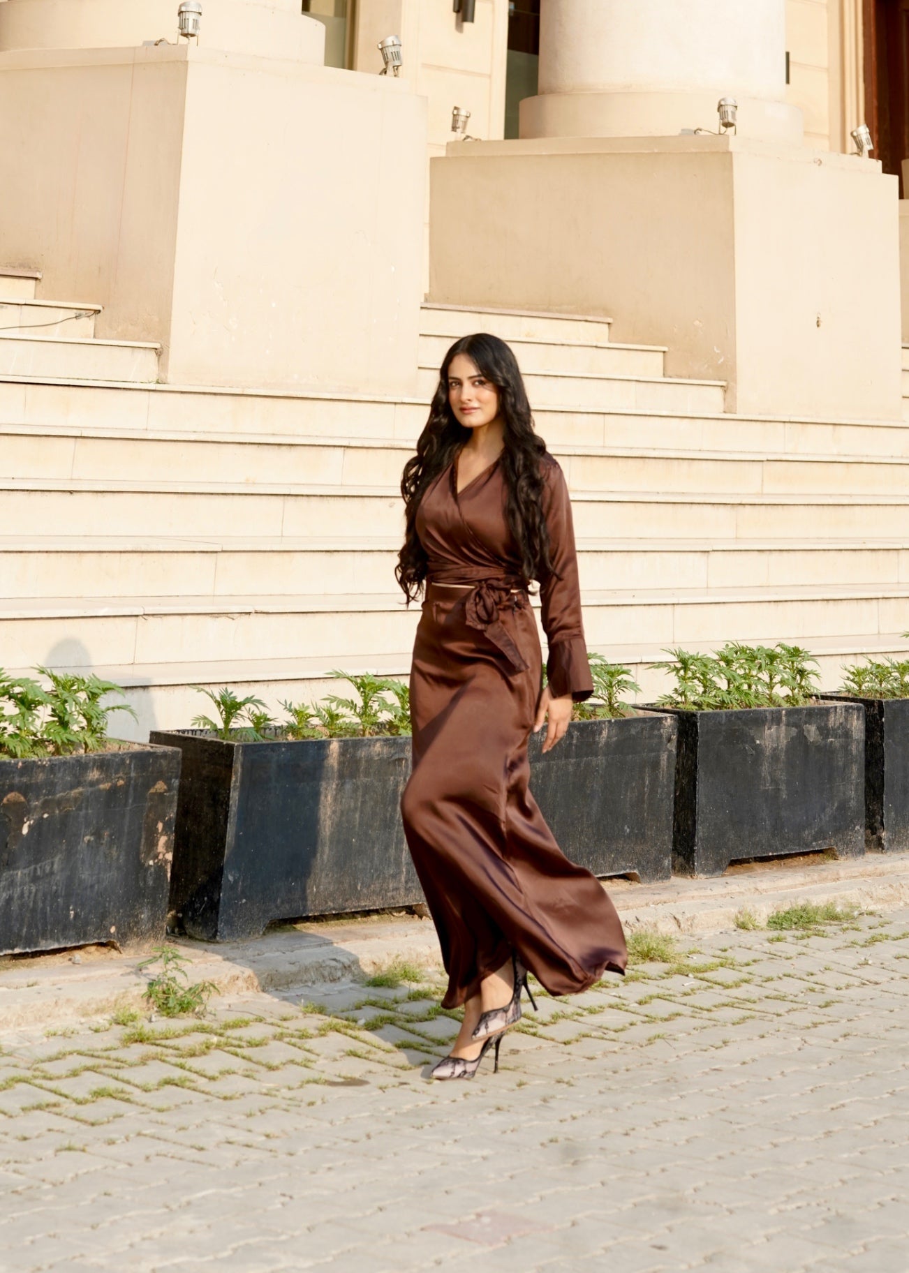 satin silk Skirt in Chocolate brown