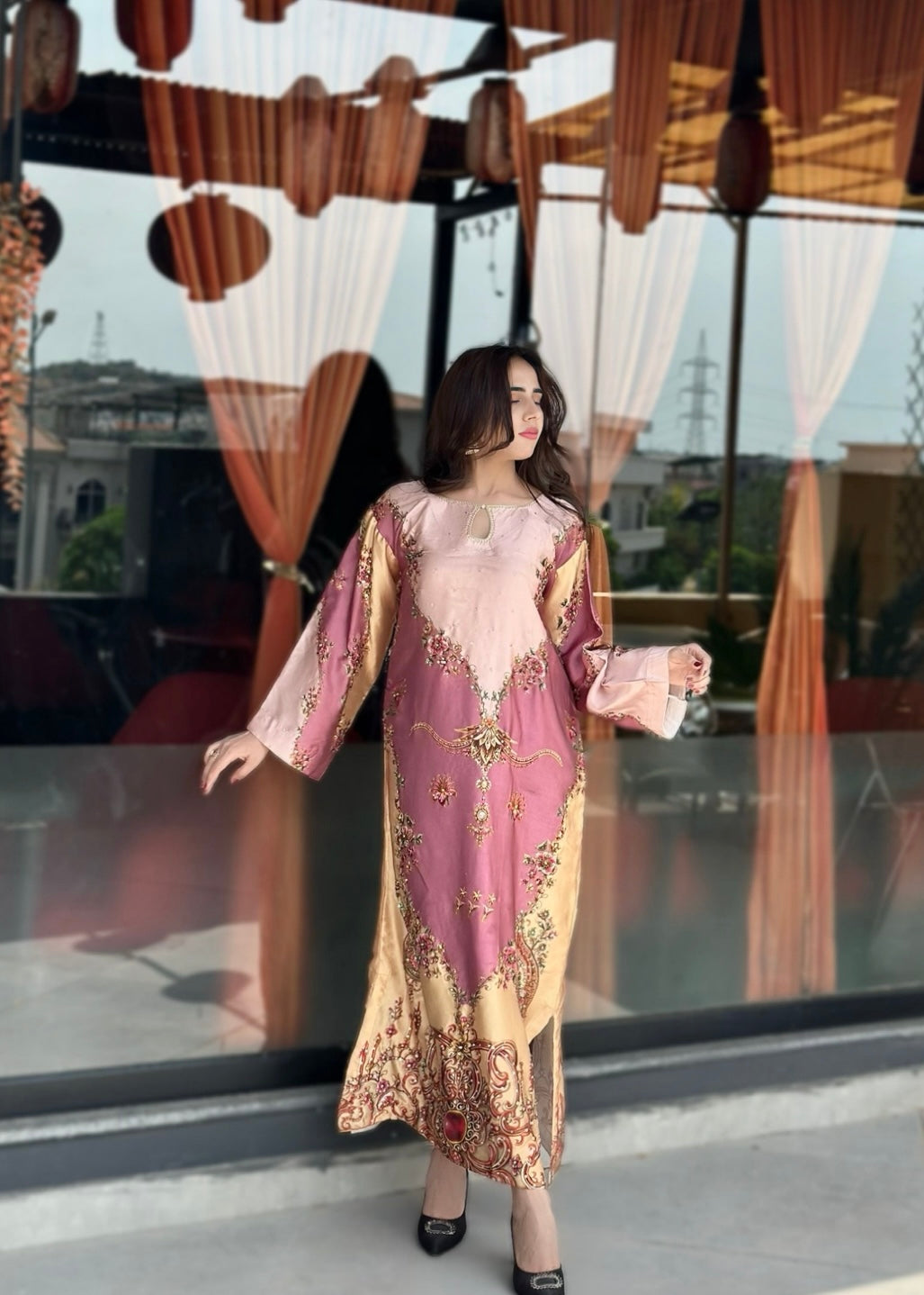 pk charmuse silk Kaftan in Mauve pink, champagne, blush