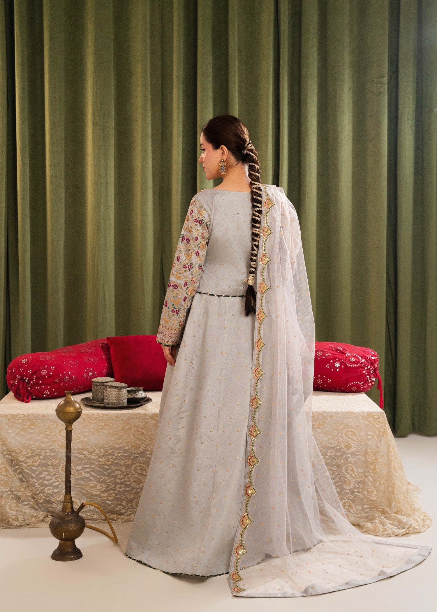 raw silk Lehenga in Pastel grey