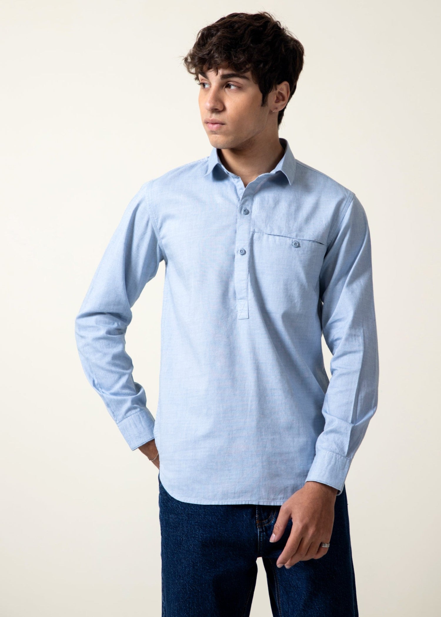 chambray Casual Shirt in Baby blue