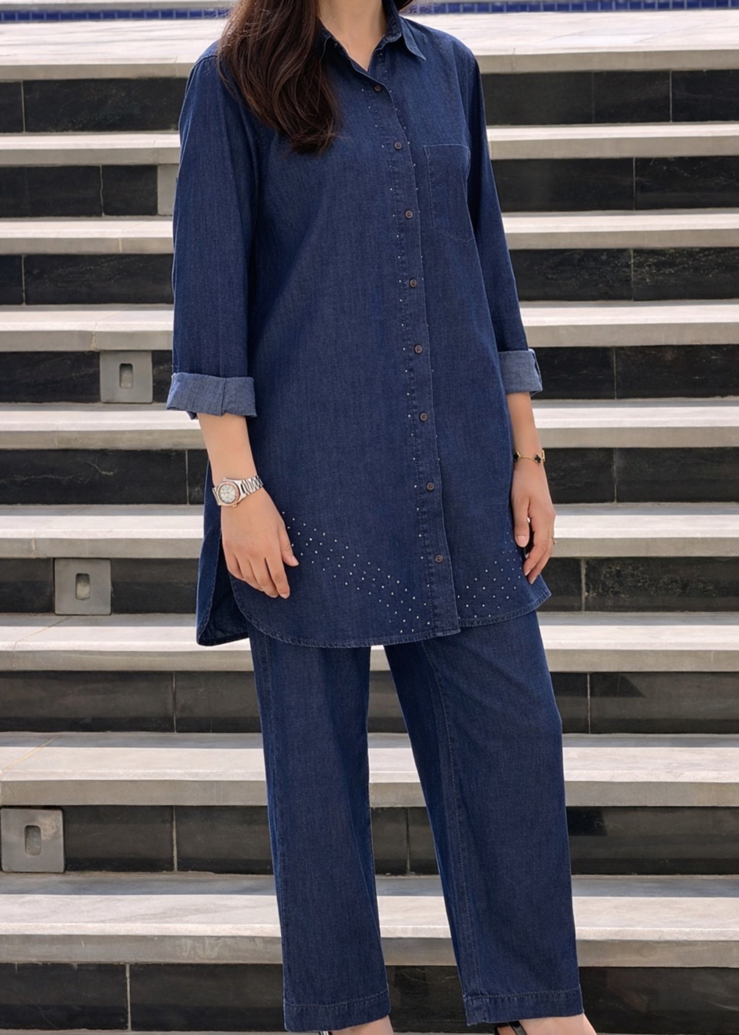 denim-like chambray Co Ord Sets in Dark blue