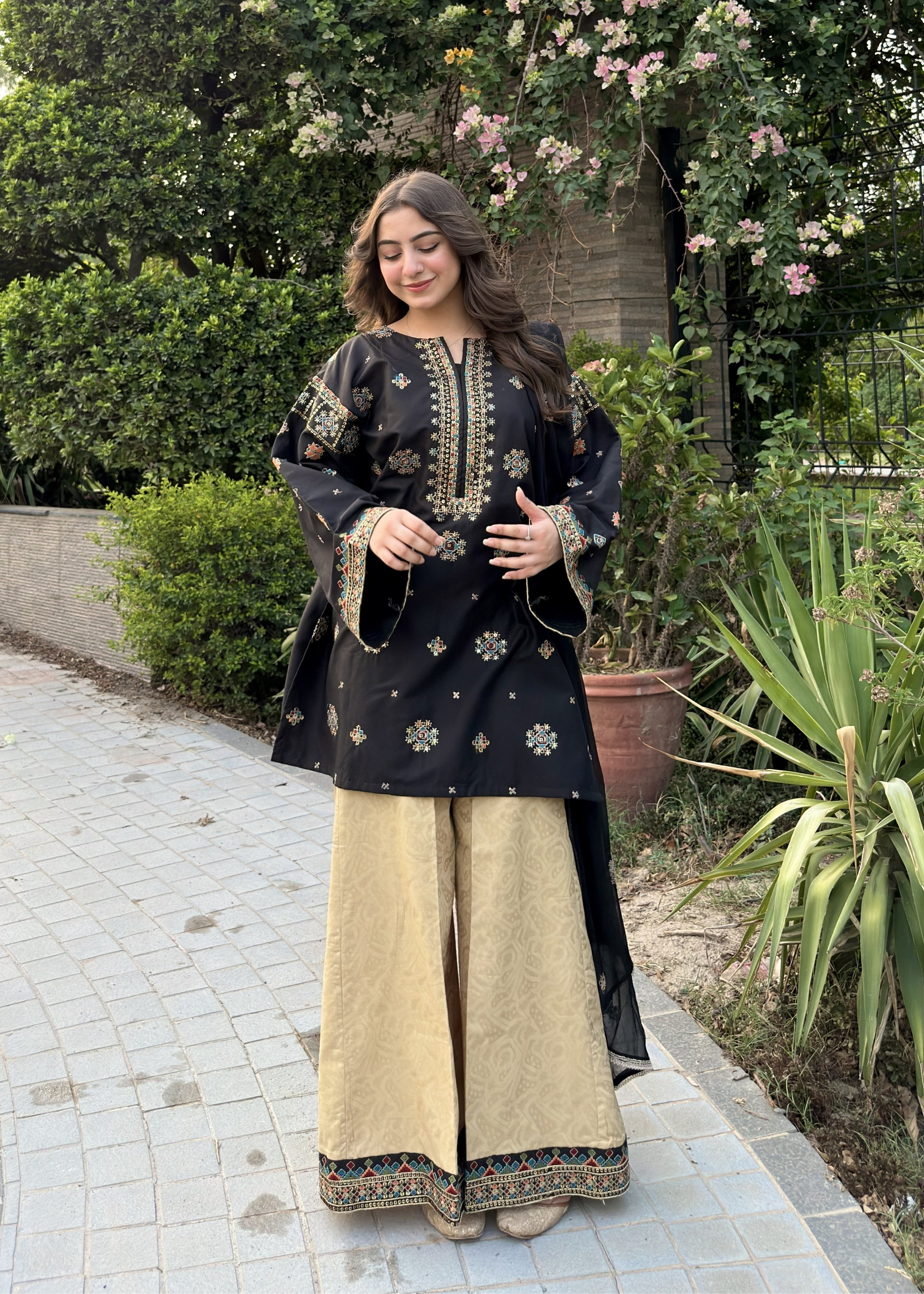 cambric Kurta Set in Black