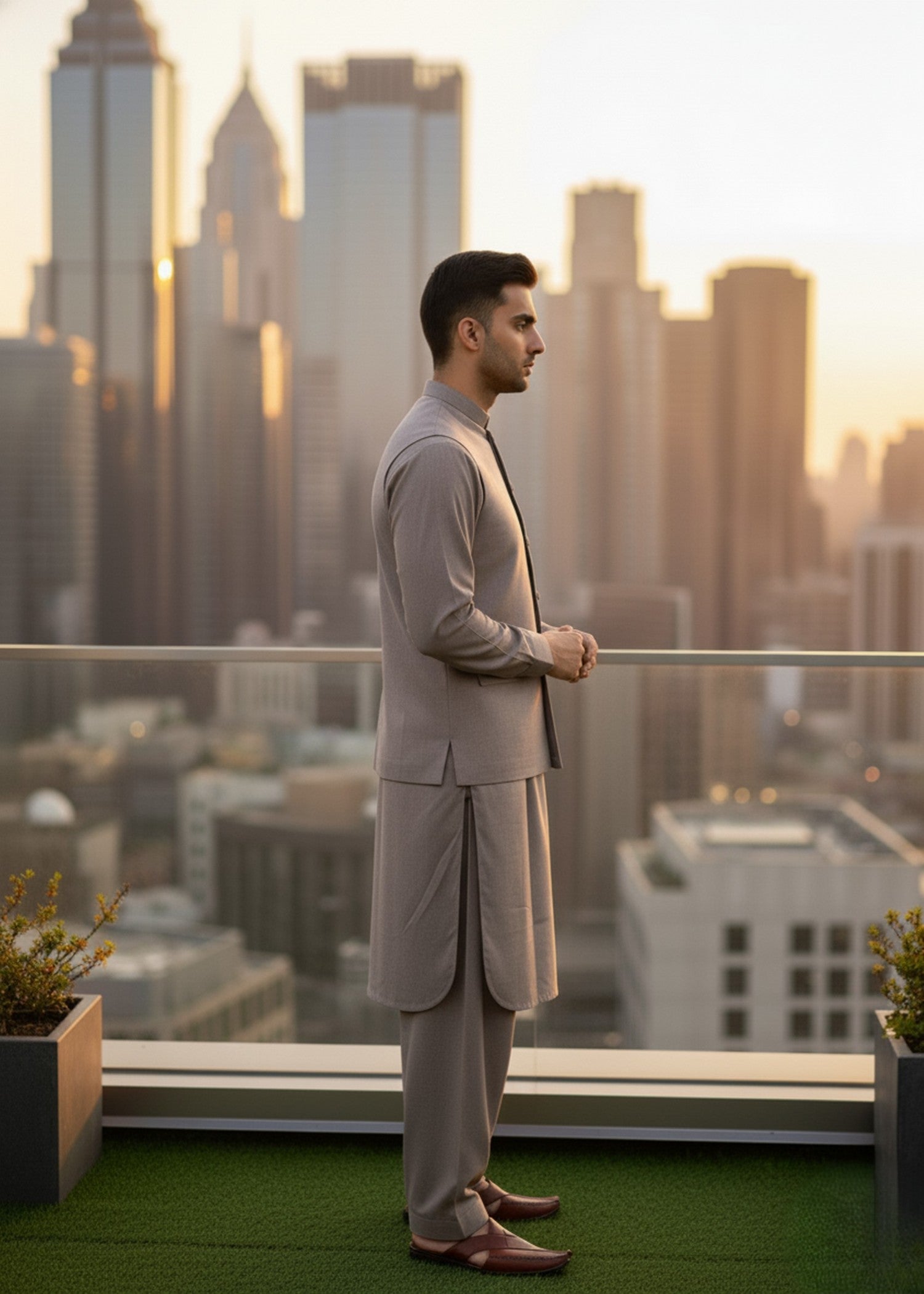 wash & wear Waistcoat in Brown