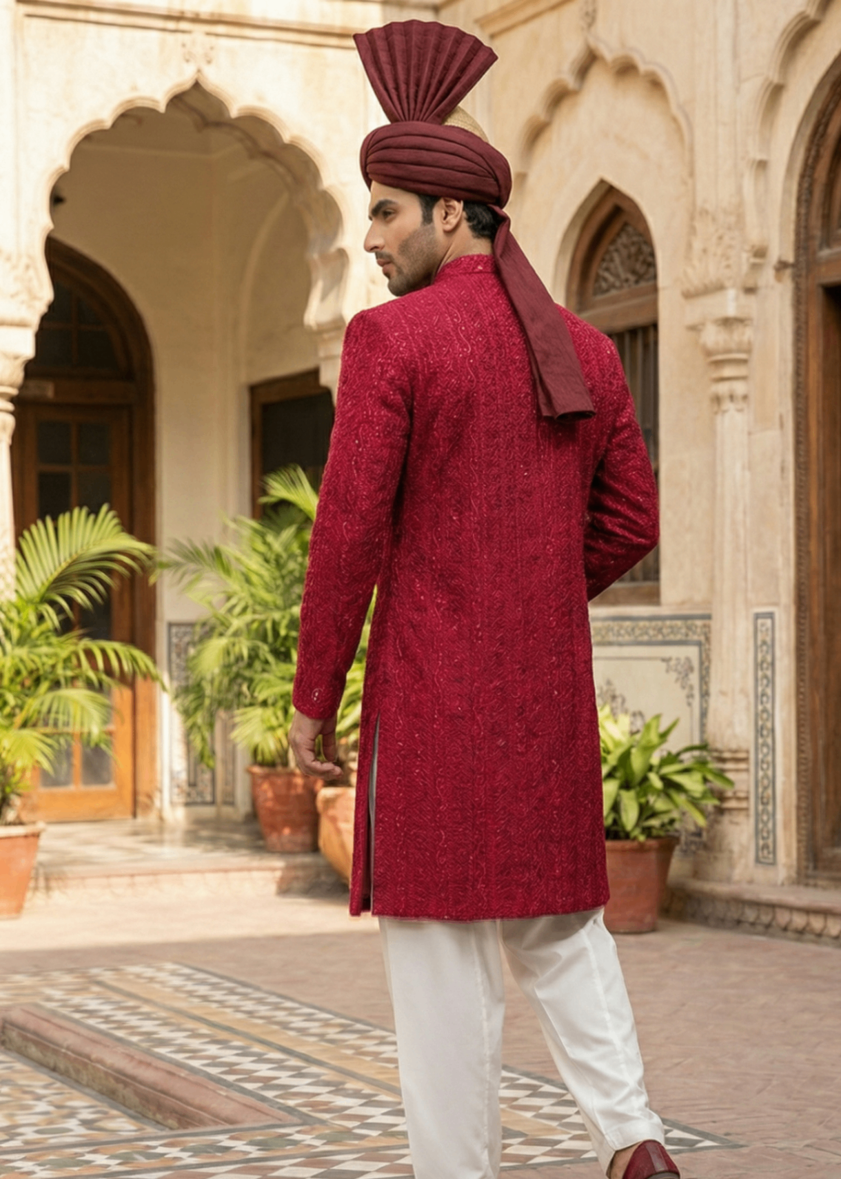 silk Sherwani in Red