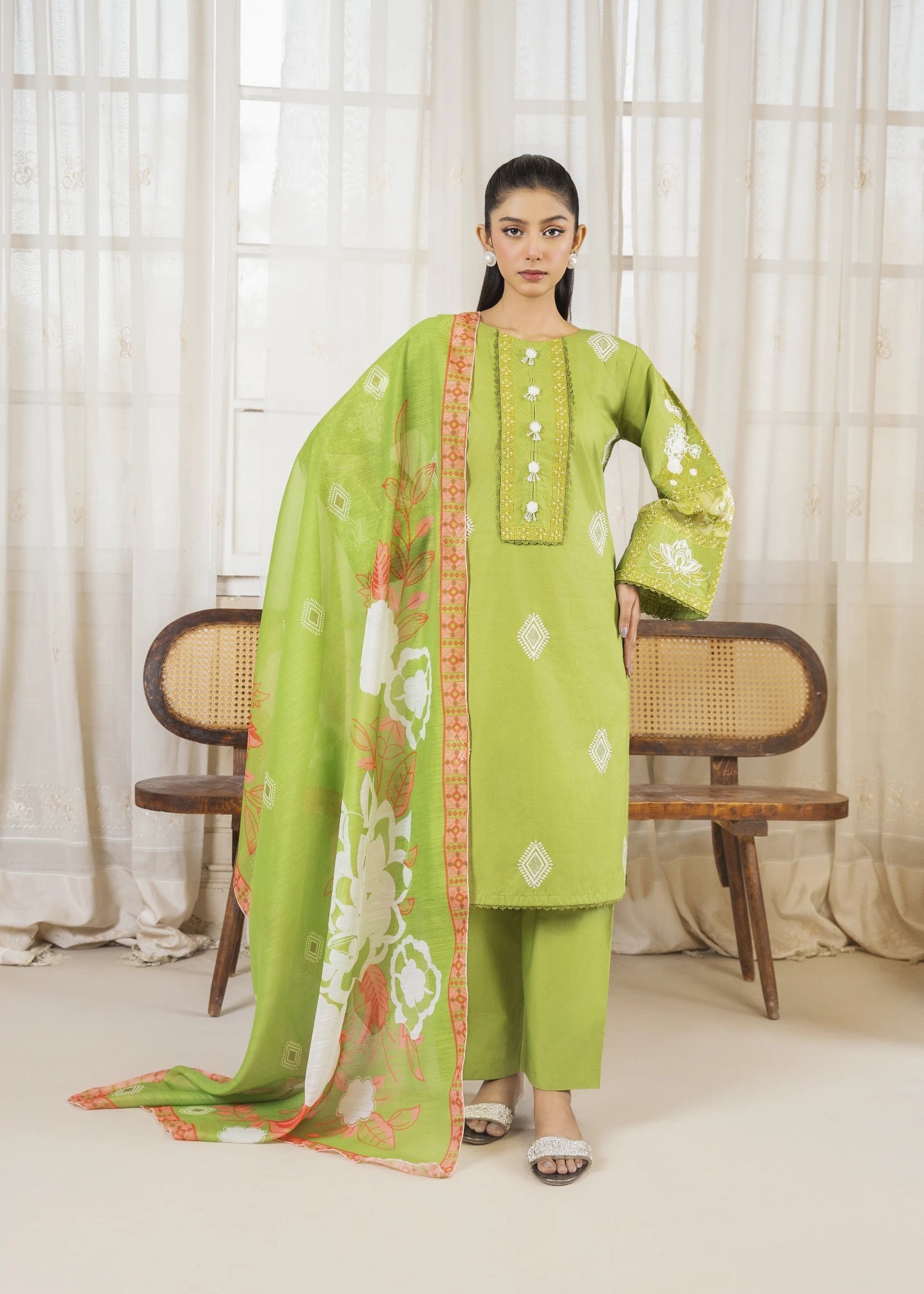 cotton Kurta Set in Key lime