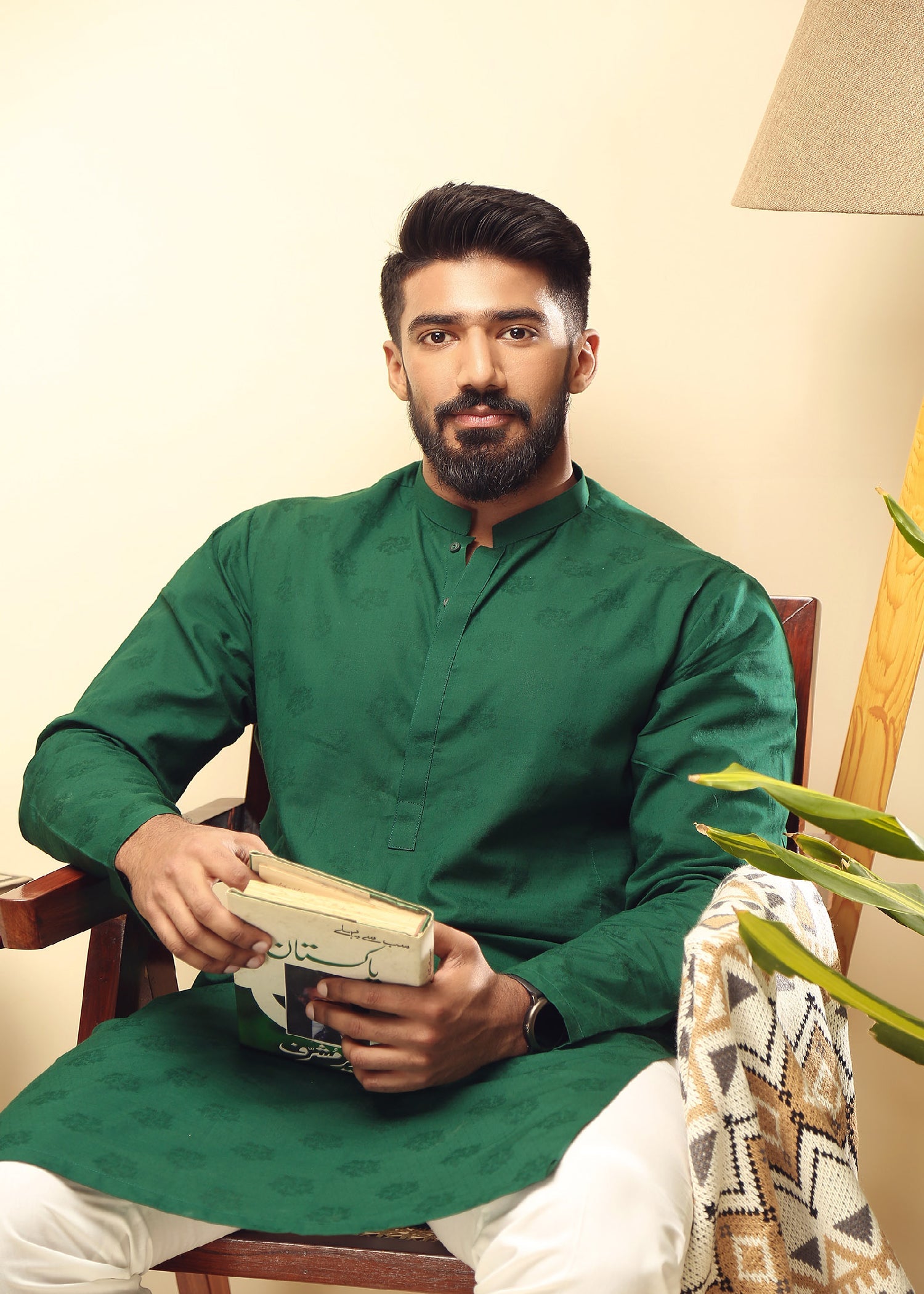 cotton dobby Kurta in Forest green by Istor House Of Premium Fabrics