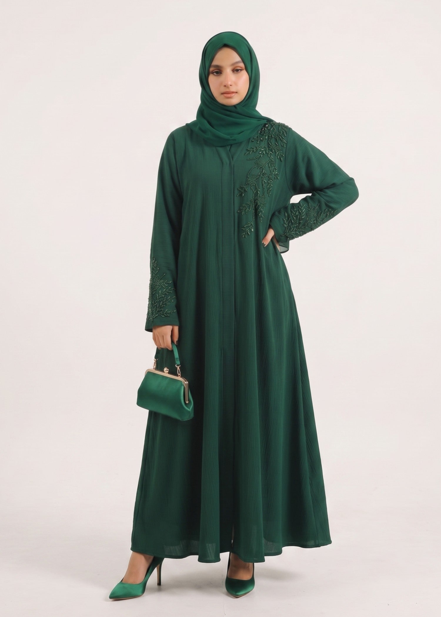 crinkle Abaya in Emerald green