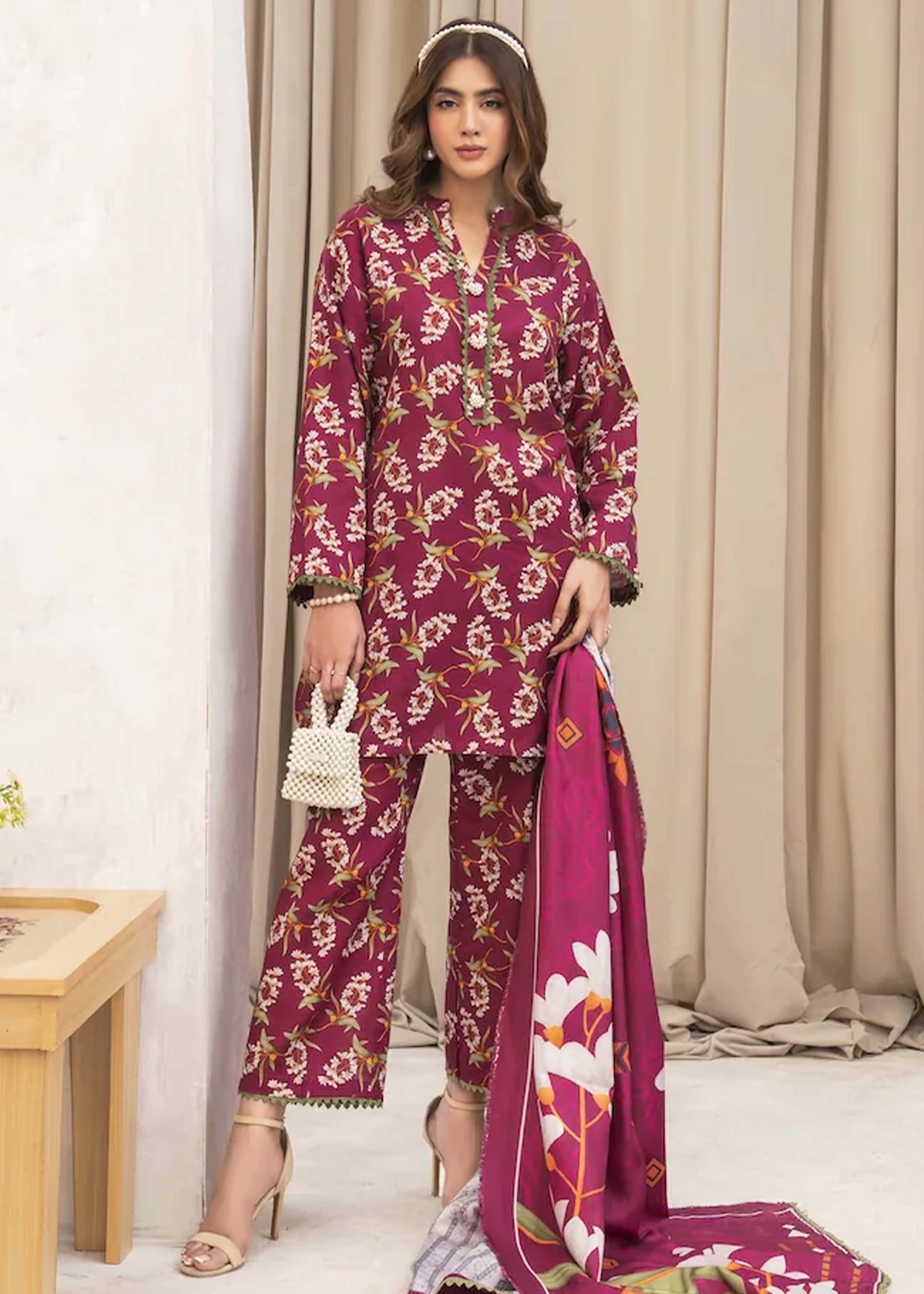 khaddar Kurta Set in Burgundy