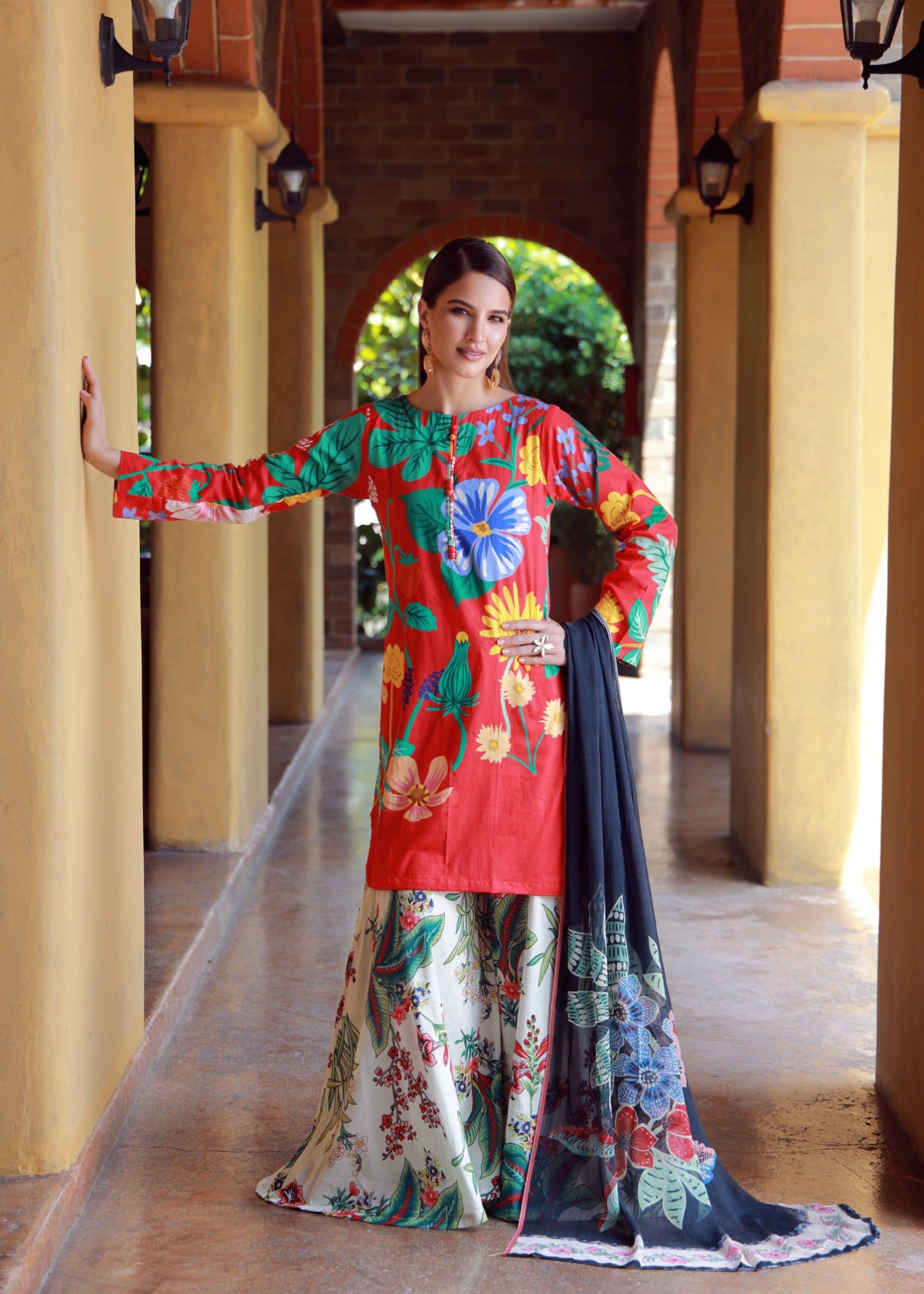 lawn Sharara in Red