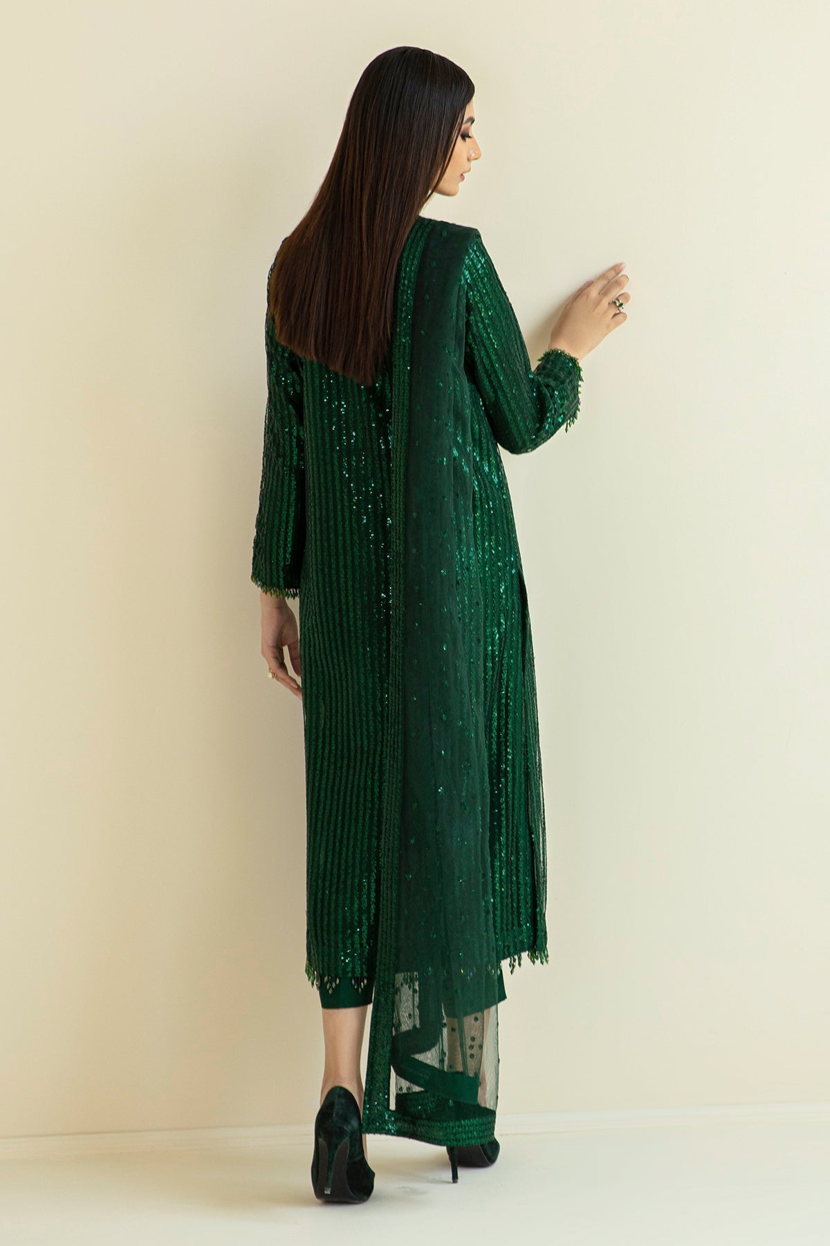 net Kurta Set in Green