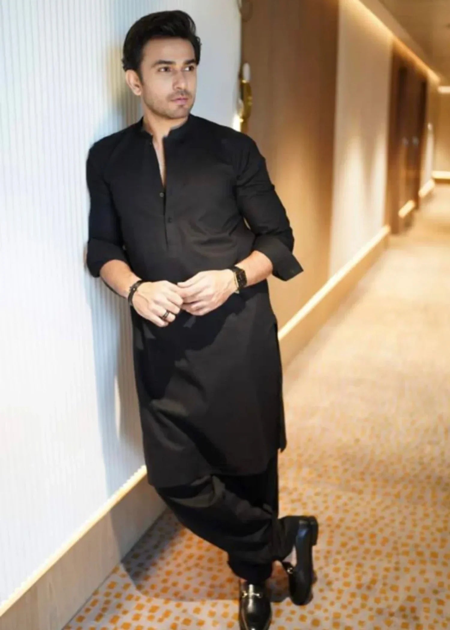 cotton Shalwar Kameez in Black by The Great Masters (TGM)