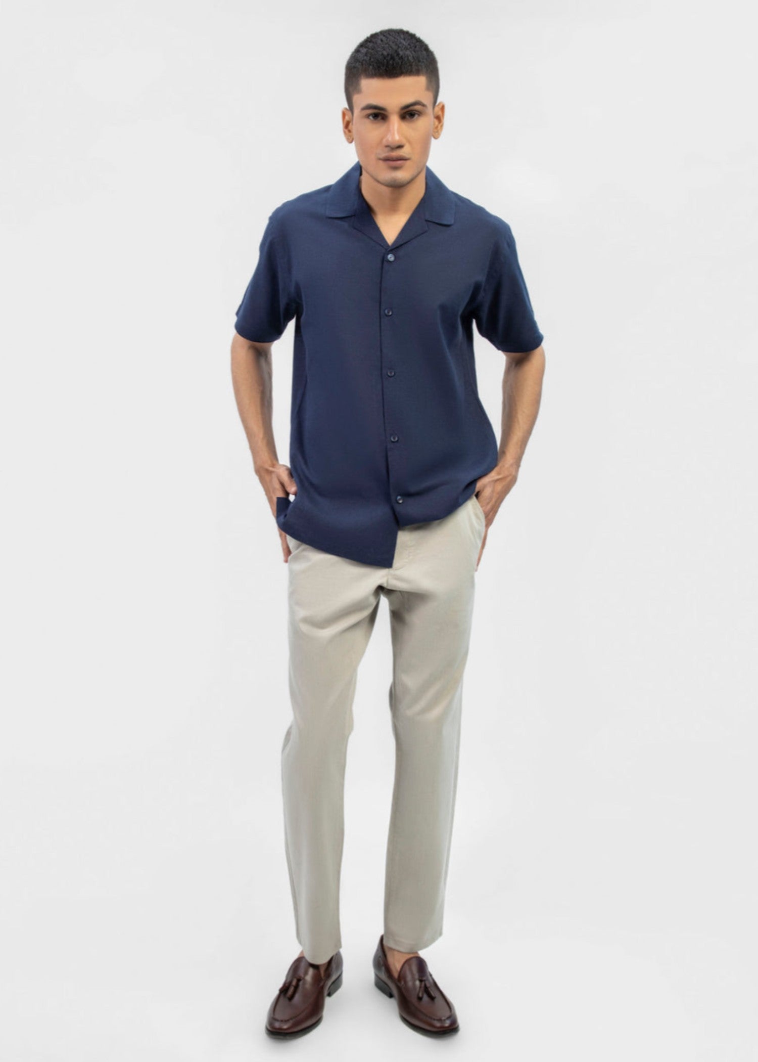 linen Casual Shirt in Navy blue