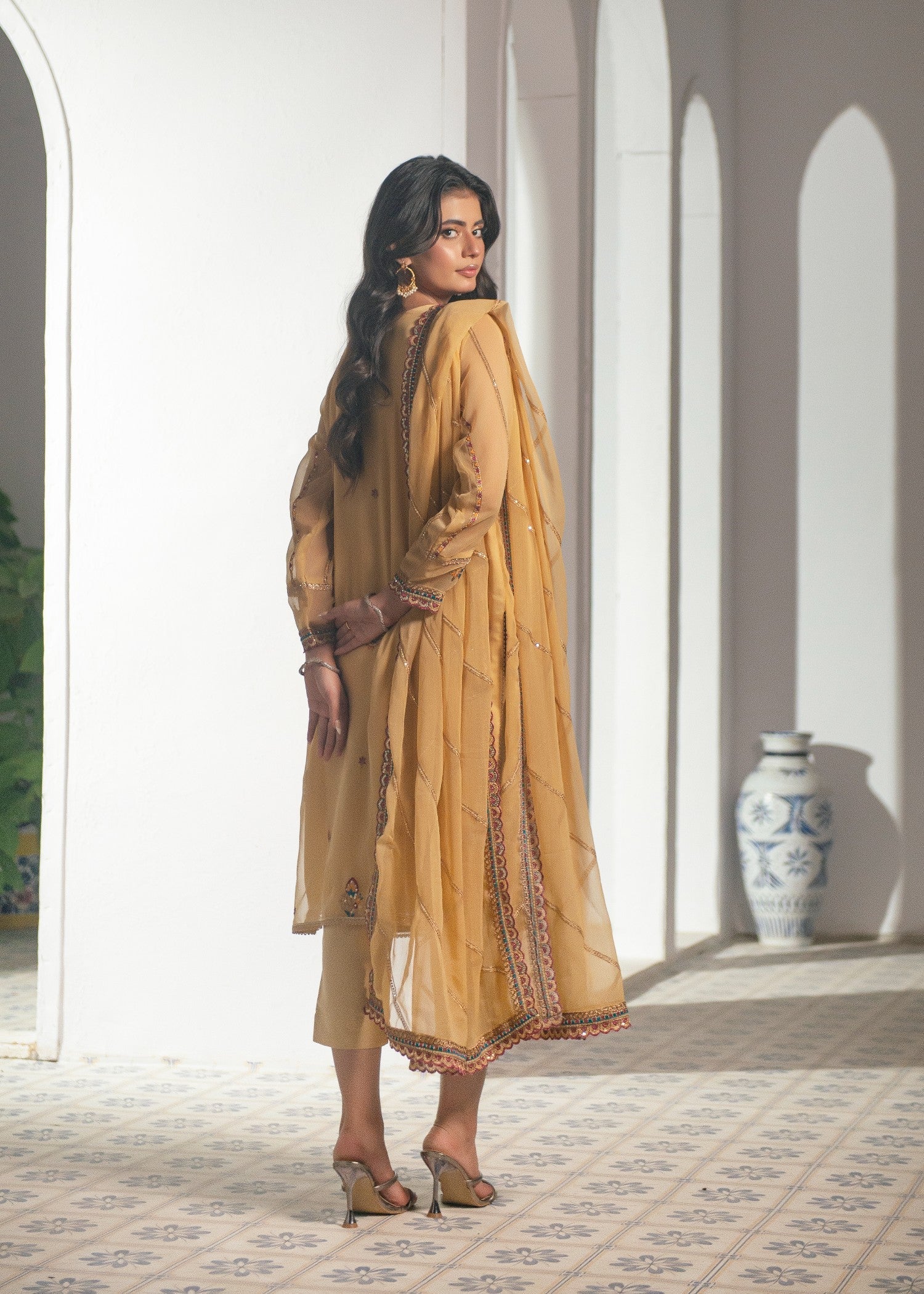 chiffon Kurta Set in Champagne
