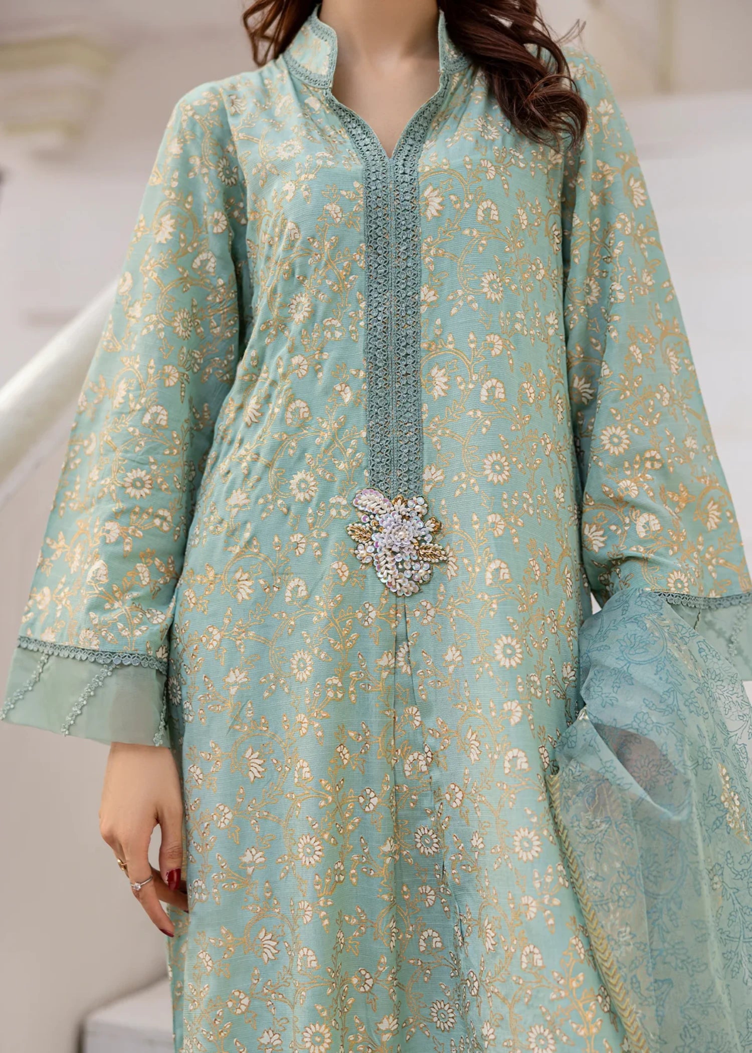 raw silk Unstitched in Pastel green