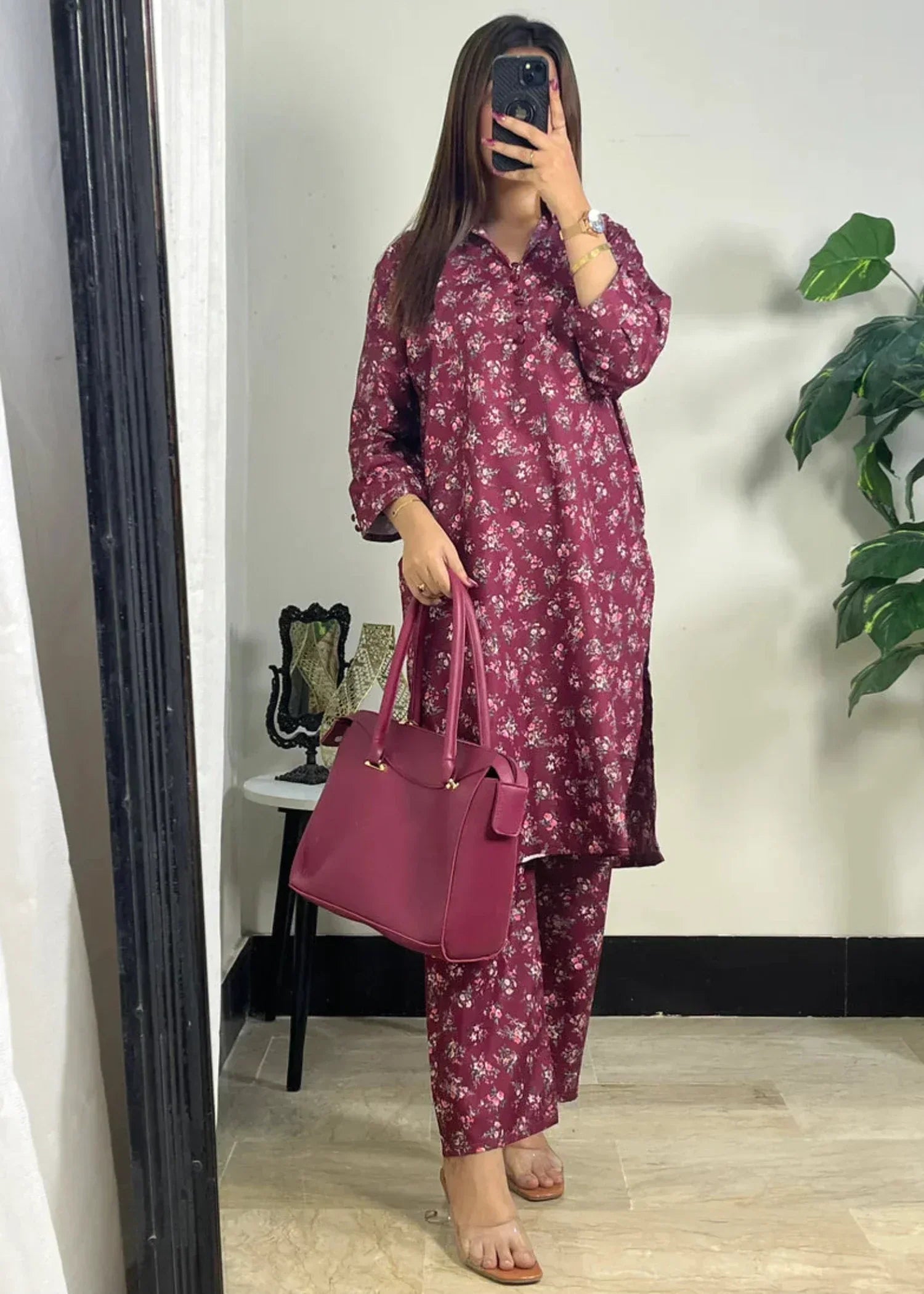cotton Co Ord Sets in Burgundy