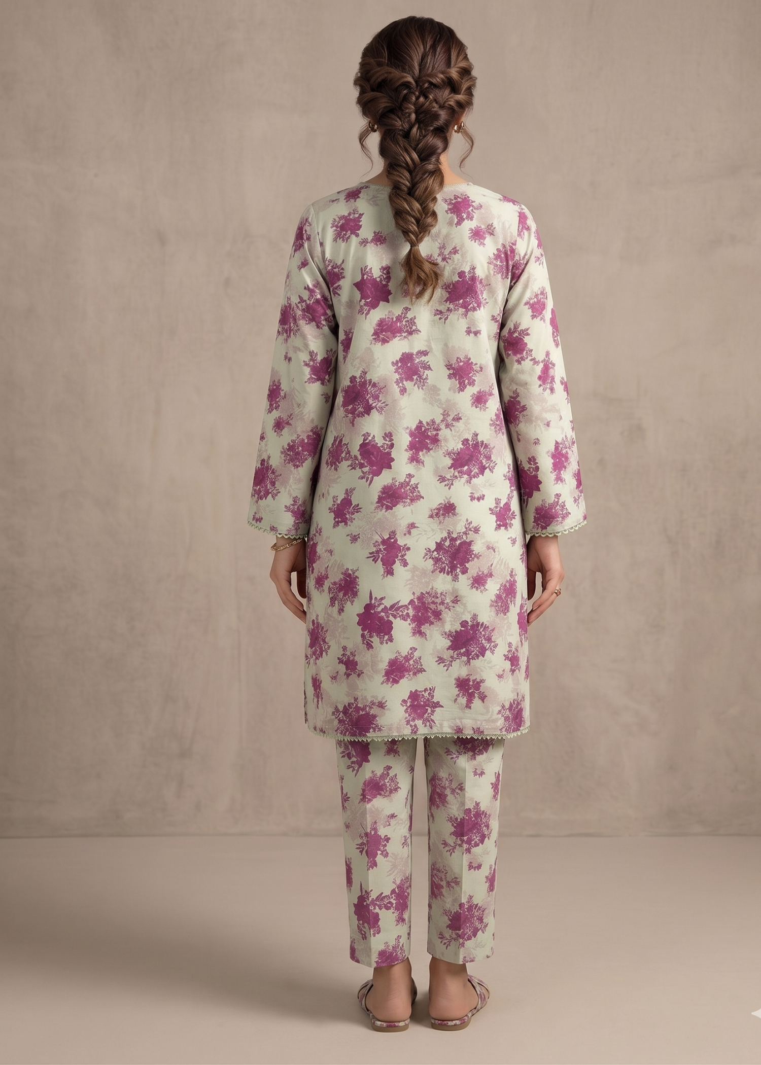 lawn Unstitched in Beige, magenta haze