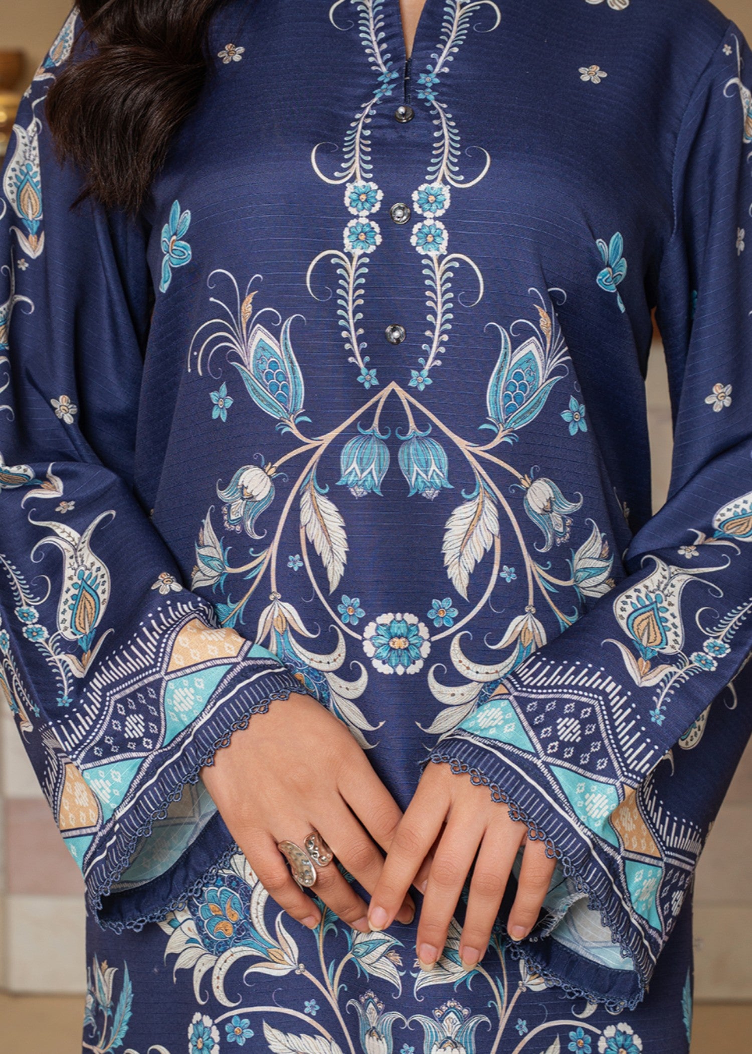 pashmina Kurta Set in Navy blue