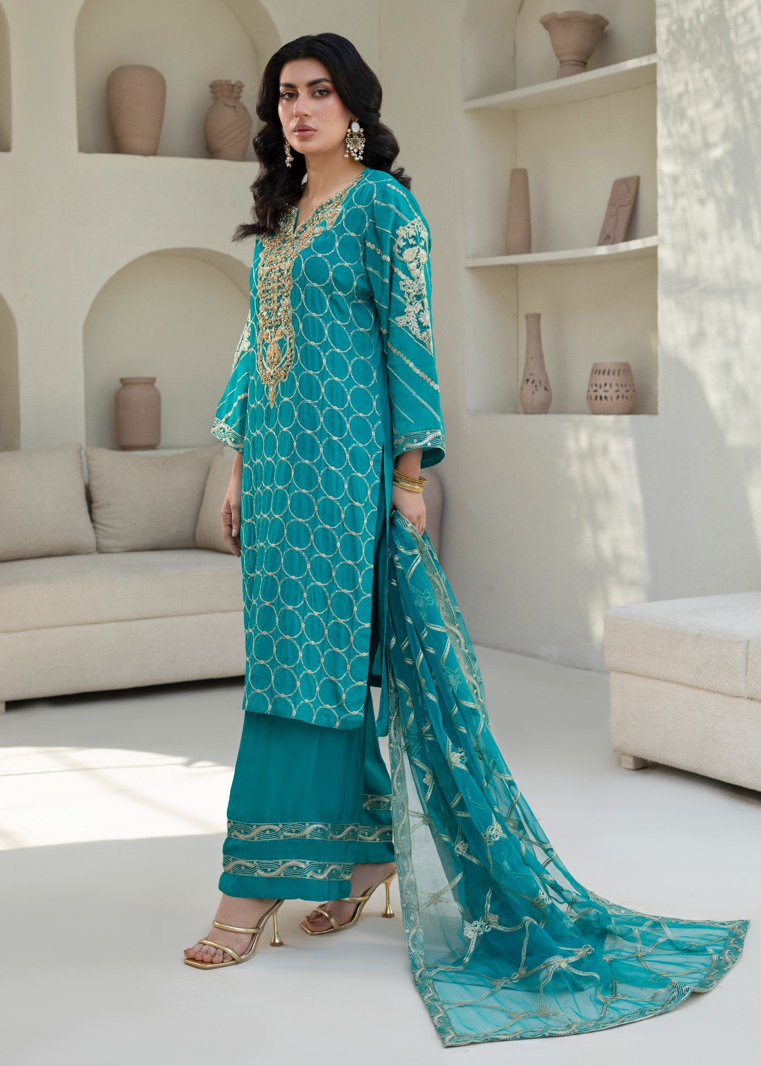 pure silk Kurta Set in Parrot green