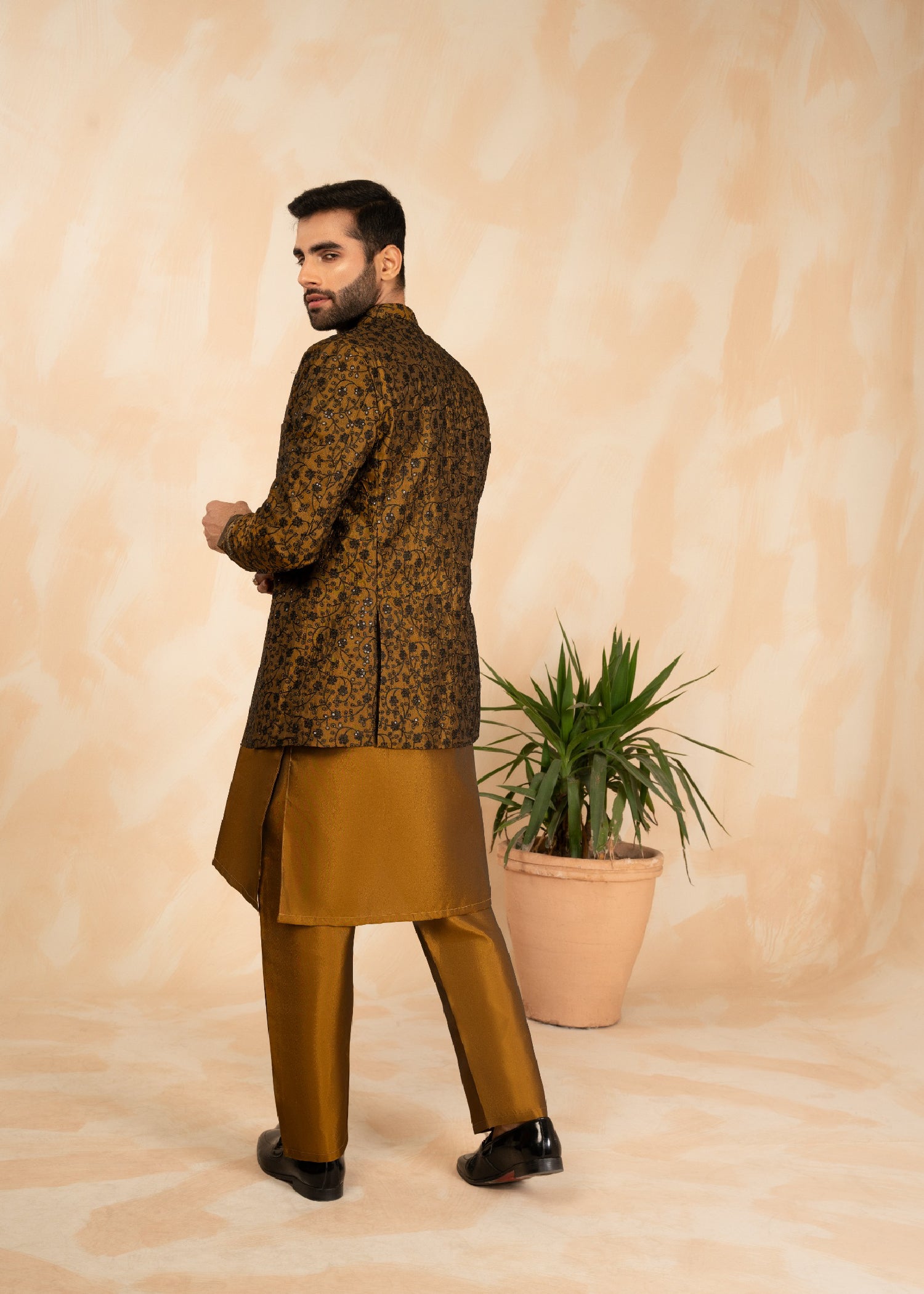 textured wash & wear Prince Coat in Copper