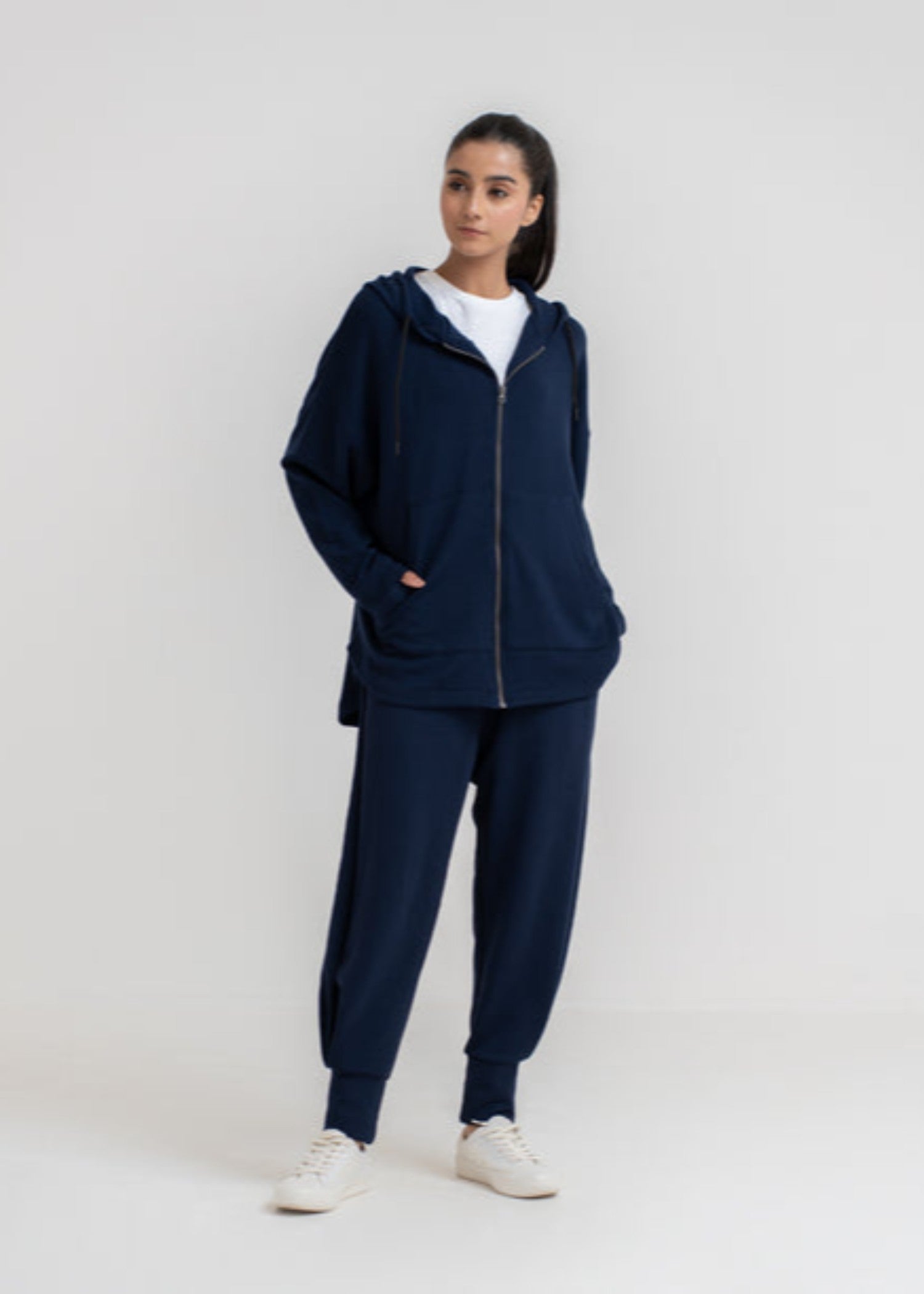 polyester-spandex Hoodie in Navy blue