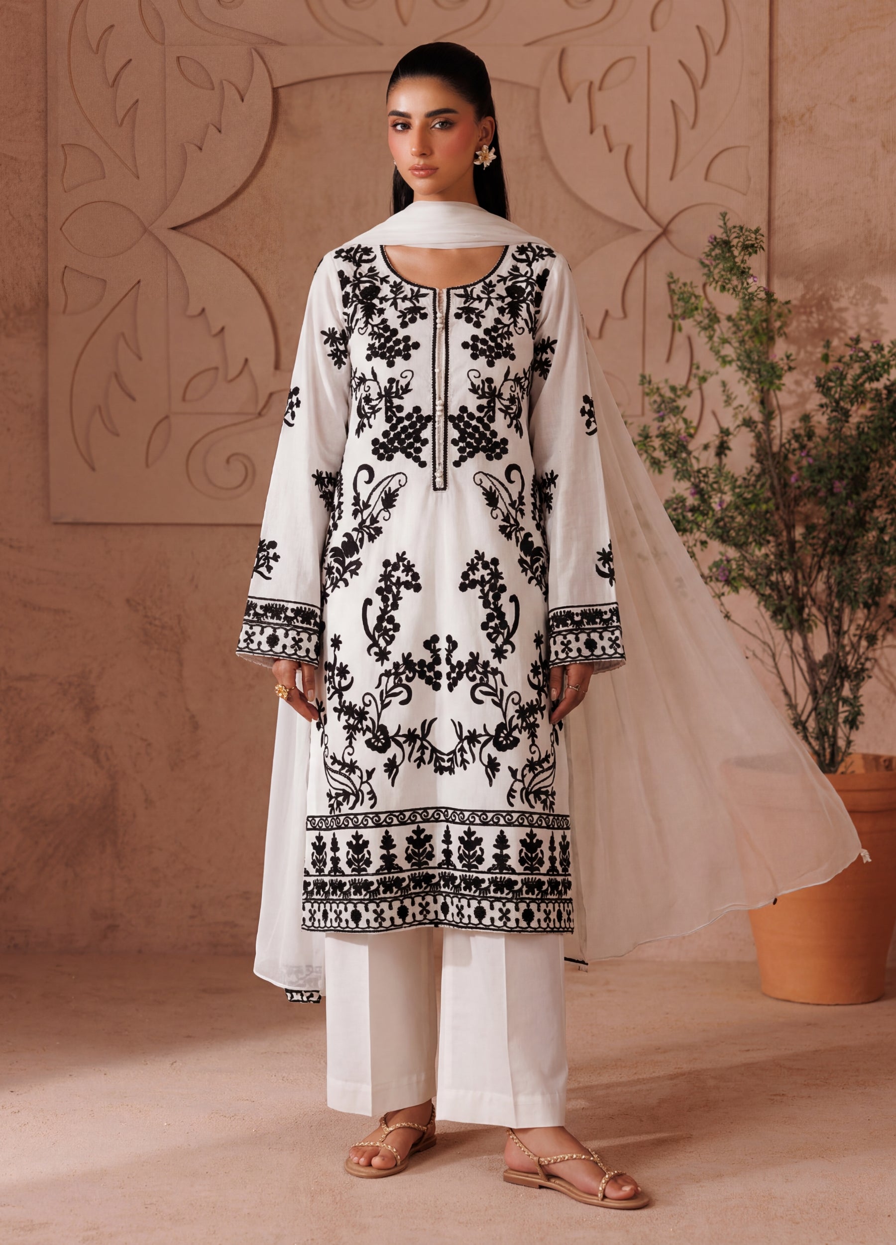 linen Kurta Set in White