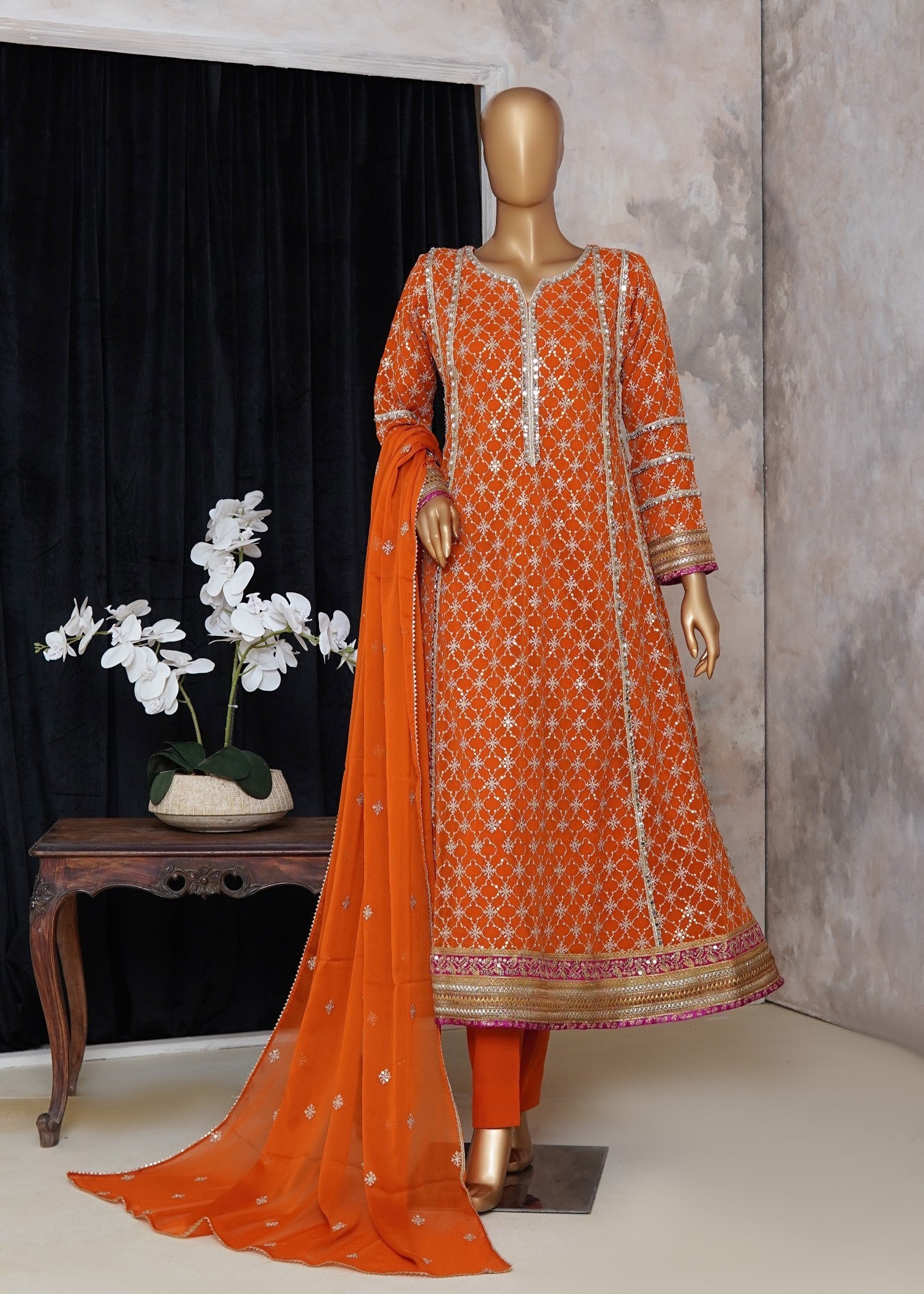 chiffon Pishwas in Orange